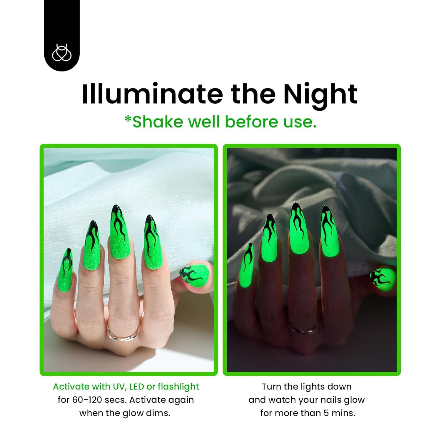 imageBeetles Halloween Gel Nail Polish  Luminous Orange Glow in the Dark Gel Polish Soak Off Uv LED Nail Lamp Halloween Nail Art Manicure Salon DIY Home 05Oz0Luminous Green