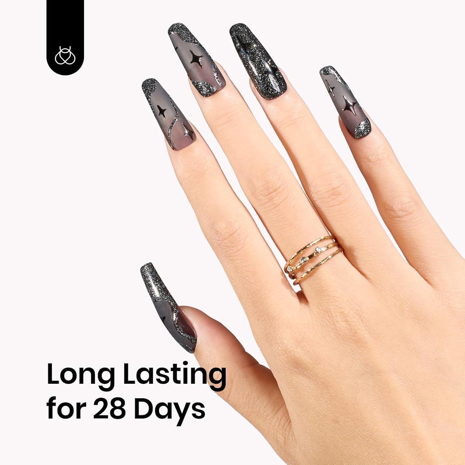 imageBeetles Halloween Gel Nail Polish  Luminous Orange Glow in the Dark Gel Polish Soak Off Uv LED Nail Lamp Halloween Nail Art Manicure Salon DIY Home 05OzBlack Crystale232