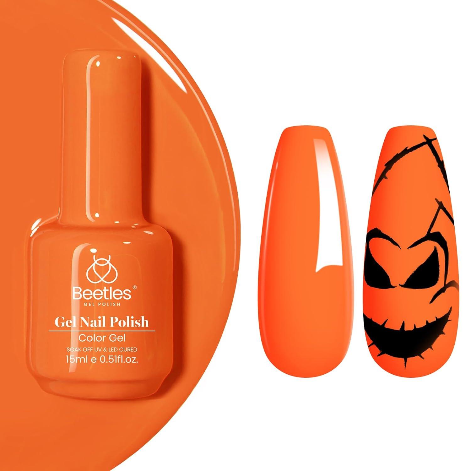 imageBeetles Halloween Gel Nail Polish  Luminous Orange Glow in the Dark Gel Polish Soak Off Uv LED Nail Lamp Halloween Nail Art Manicure Salon DIY Home 05OzVibrant Tangerine