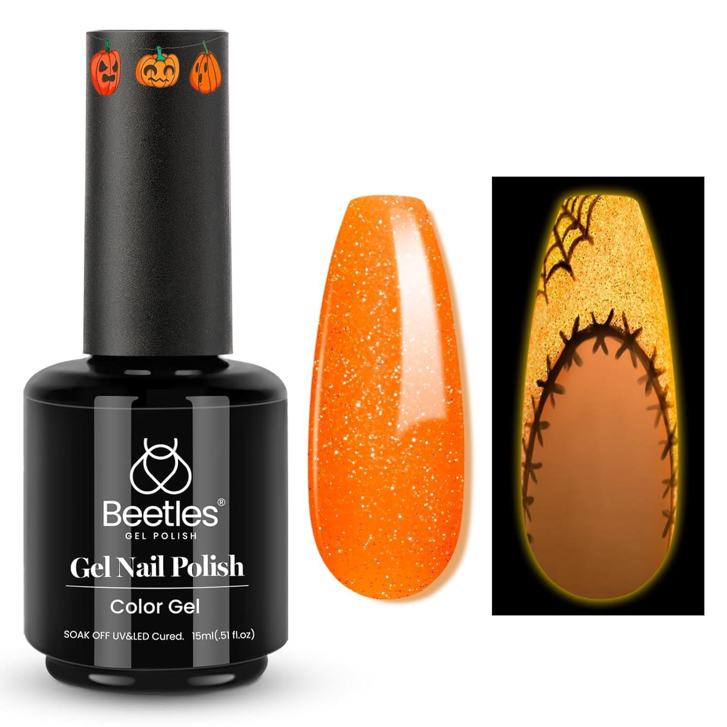 imageBeetles Halloween Gel Nail Polish  Luminous Orange Glow in the Dark Gel Polish Soak Off Uv LED Nail Lamp Halloween Nail Art Manicure Salon DIY Home 05Oz000Luminous Orange