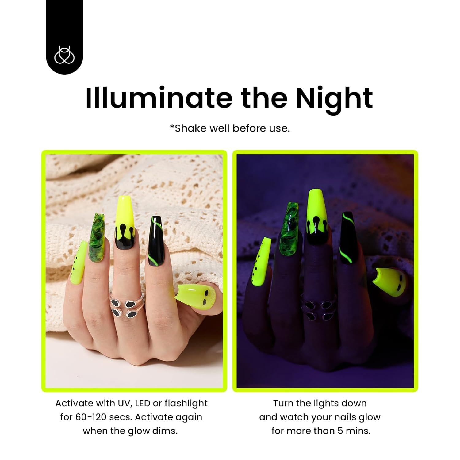 imageBeetles Halloween Gel Nail Polish  Luminous Orange Glow in the Dark Gel Polish Soak Off Uv LED Nail Lamp Halloween Nail Art Manicure Salon DIY Home 05Oz00Luminous Yellow