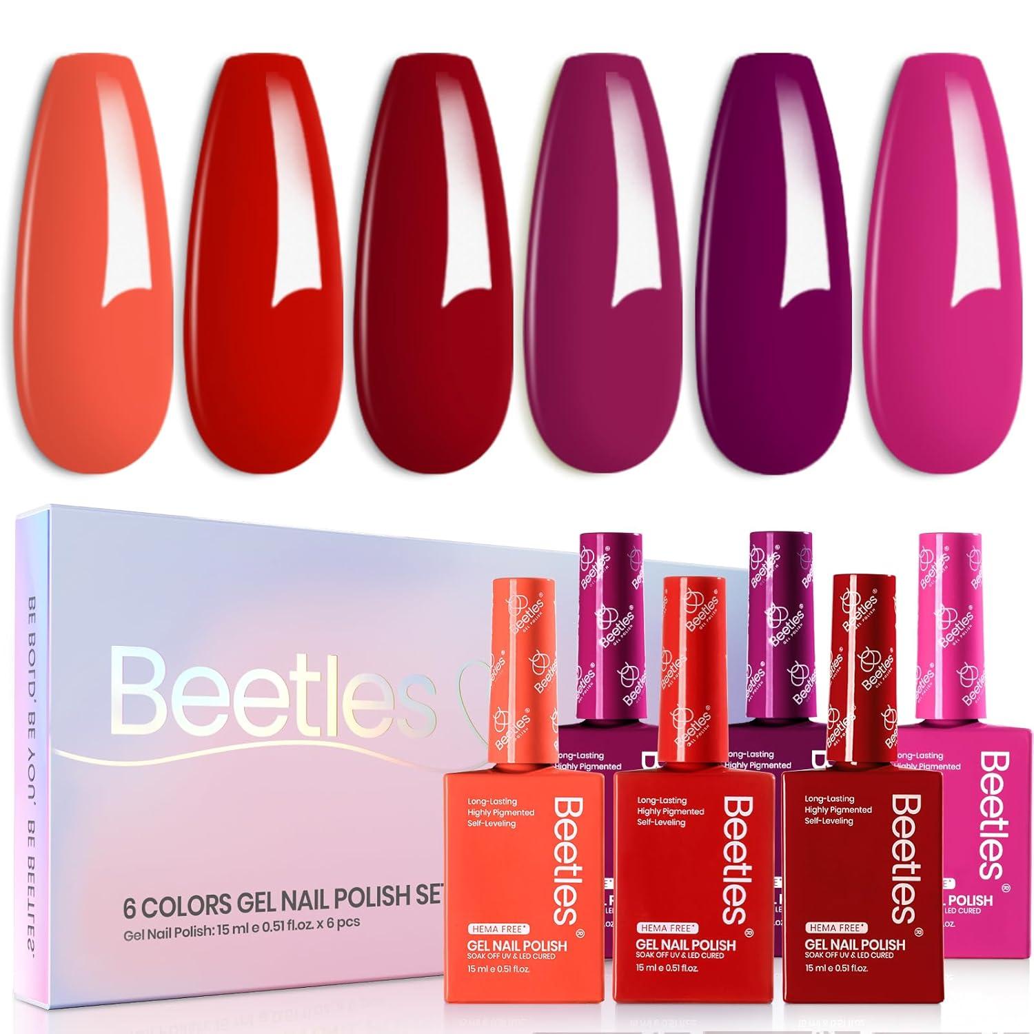 imageBeetles Jelly Gel Nail Polish Set  6 Colors 15ML Full Size Hema Free Nude Pink Brown Milky White Sheer Gel Polish Kit Translucent Effect Soak Off UV Colorful Bottle Gel Gift for WomenFiery Passion