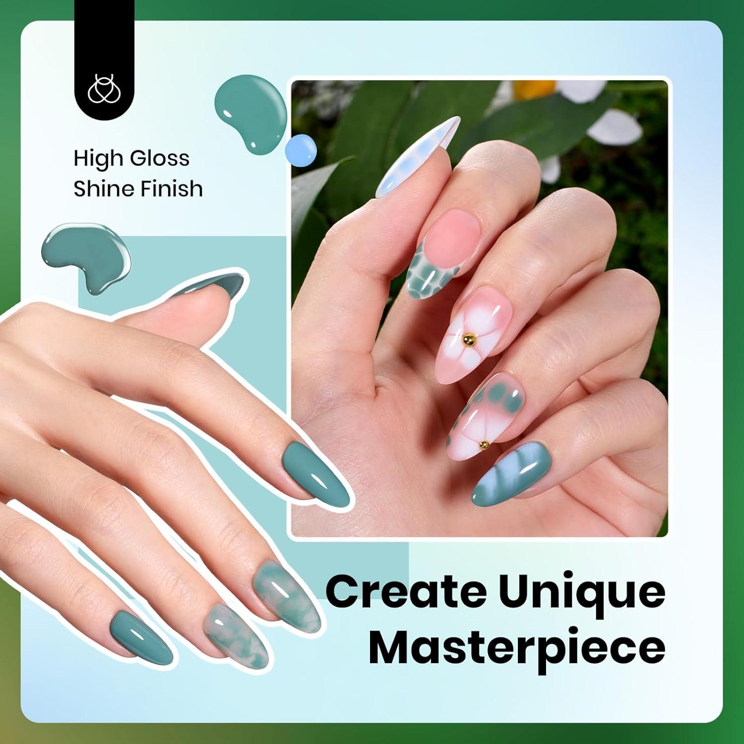 imageBeetles Jelly Gel Nail Polish Set  6 Colors 15ML Full Size Hema Free Nude Pink Brown Milky White Sheer Gel Polish Kit Translucent Effect Soak Off UV Colorful Bottle Gel Gift for WomenMisty Forest