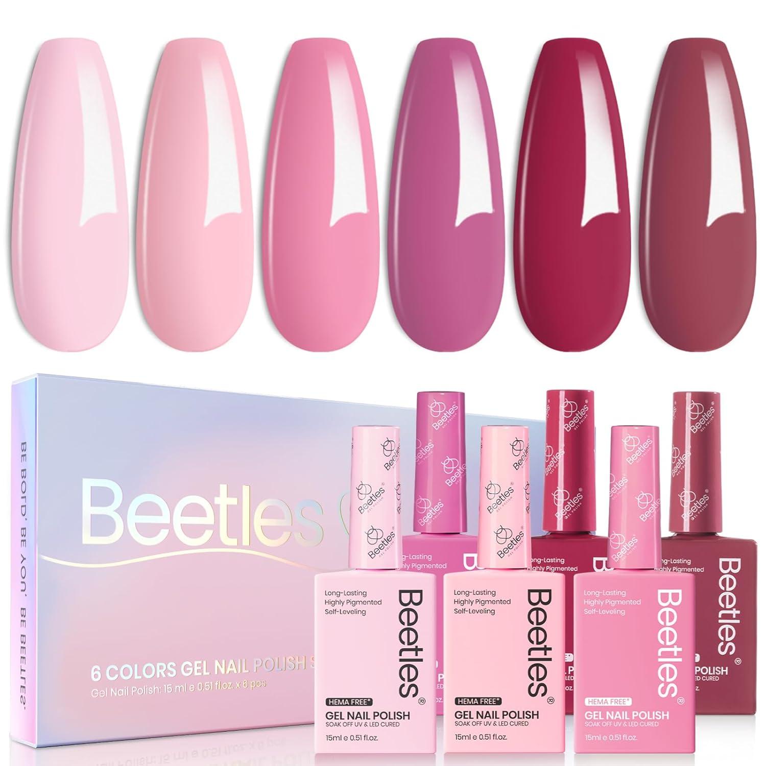 imageBeetles Jelly Gel Nail Polish Set  6 Colors 15ML Full Size Hema Free Nude Pink Brown Milky White Sheer Gel Polish Kit Translucent Effect Soak Off UV Colorful Bottle Gel Gift for WomenRomantic Blush