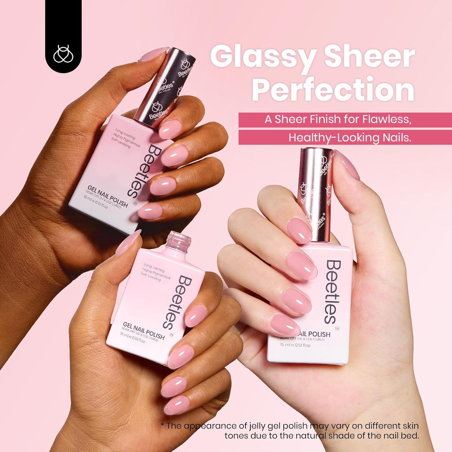 imageBeetles Jelly Gel Nail Polish Set  6 Colors 15ML Full Size Hema Free Nude Pink Brown Milky White Sheer Gel Polish Kit Translucent Effect Soak Off UV Colorful Bottle Gel Gift for WomenCloudy Sweetness