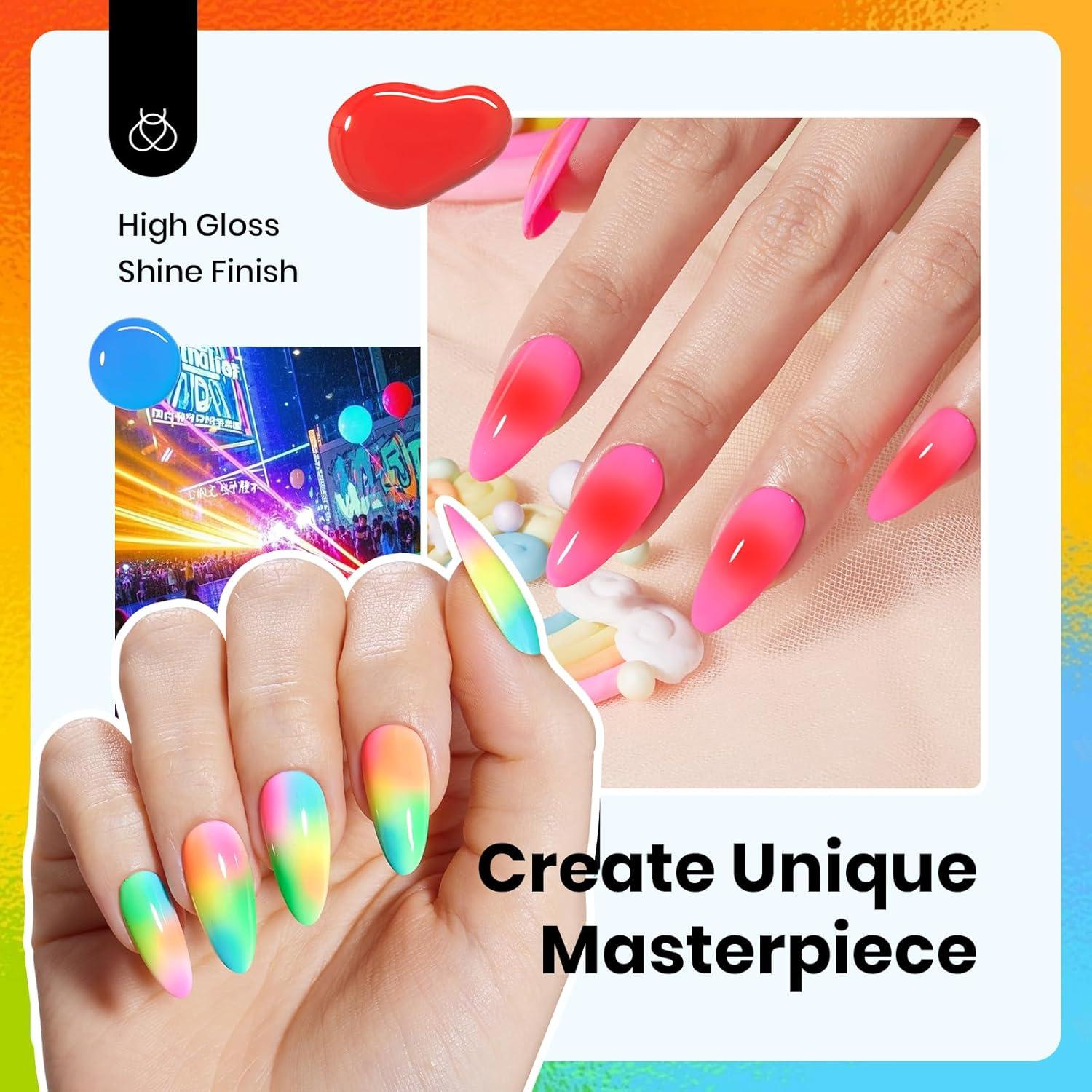 imageBeetles Jelly Gel Nail Polish Set  6 Colors 15ML Full Size Hema Free Nude Pink Brown Milky White Sheer Gel Polish Kit Translucent Effect Soak Off UV Colorful Bottle Gel Gift for WomenNeon Rainbow