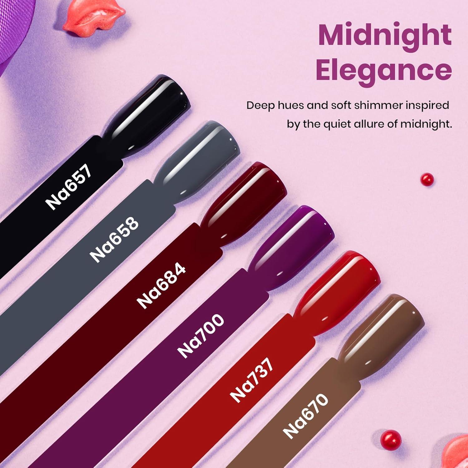 imageBeetles Jelly Gel Nail Polish Set  6 Colors 15ML Full Size Hema Free Nude Pink Brown Milky White Sheer Gel Polish Kit Translucent Effect Soak Off UV Colorful Bottle Gel Gift for WomenMidnight Elegance