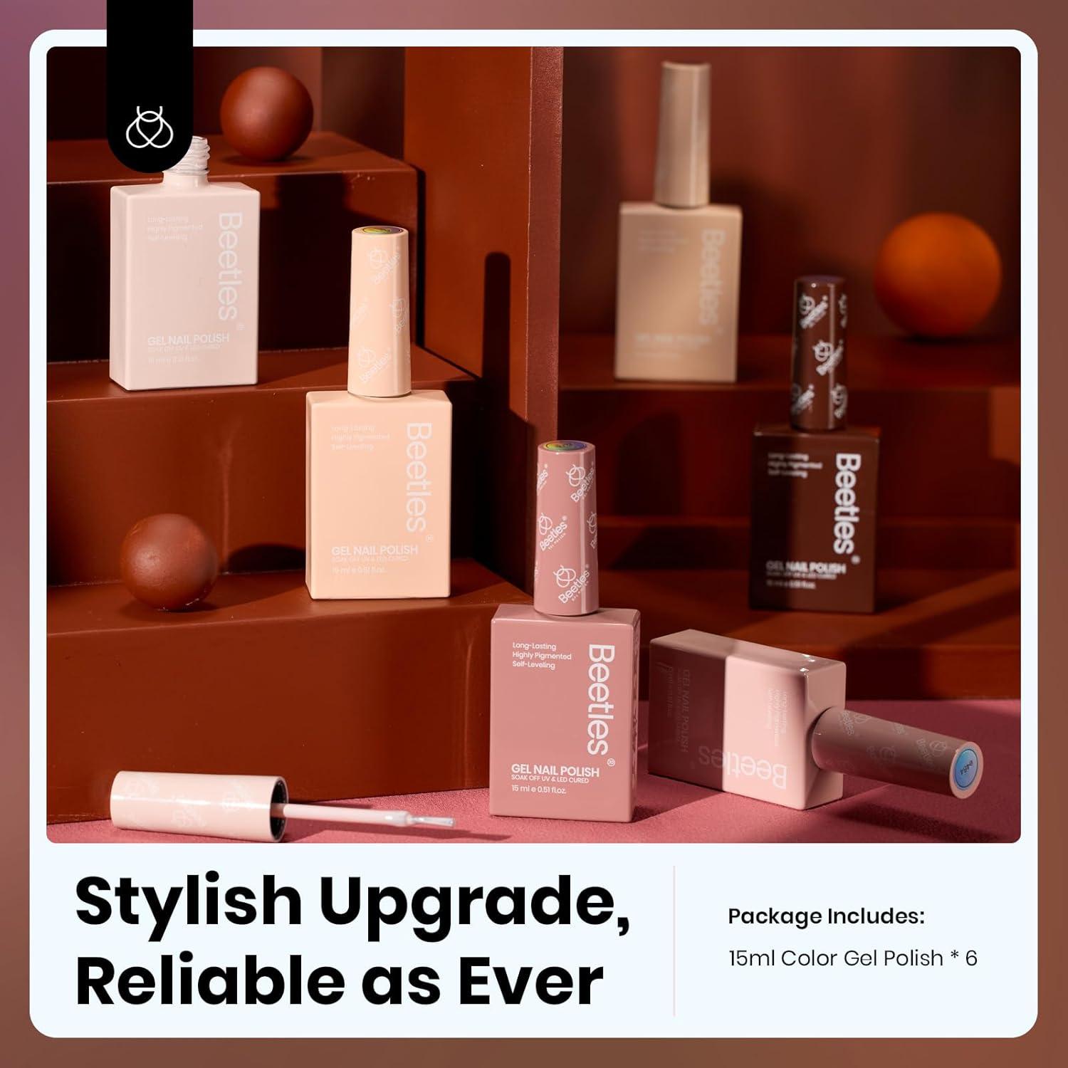 imageBeetles Jelly Gel Nail Polish Set  6 Colors 15ML Full Size Hema Free Nude Pink Brown Milky White Sheer Gel Polish Kit Translucent Effect Soak Off UV Colorful Bottle Gel Gift for WomenNeutral Collection