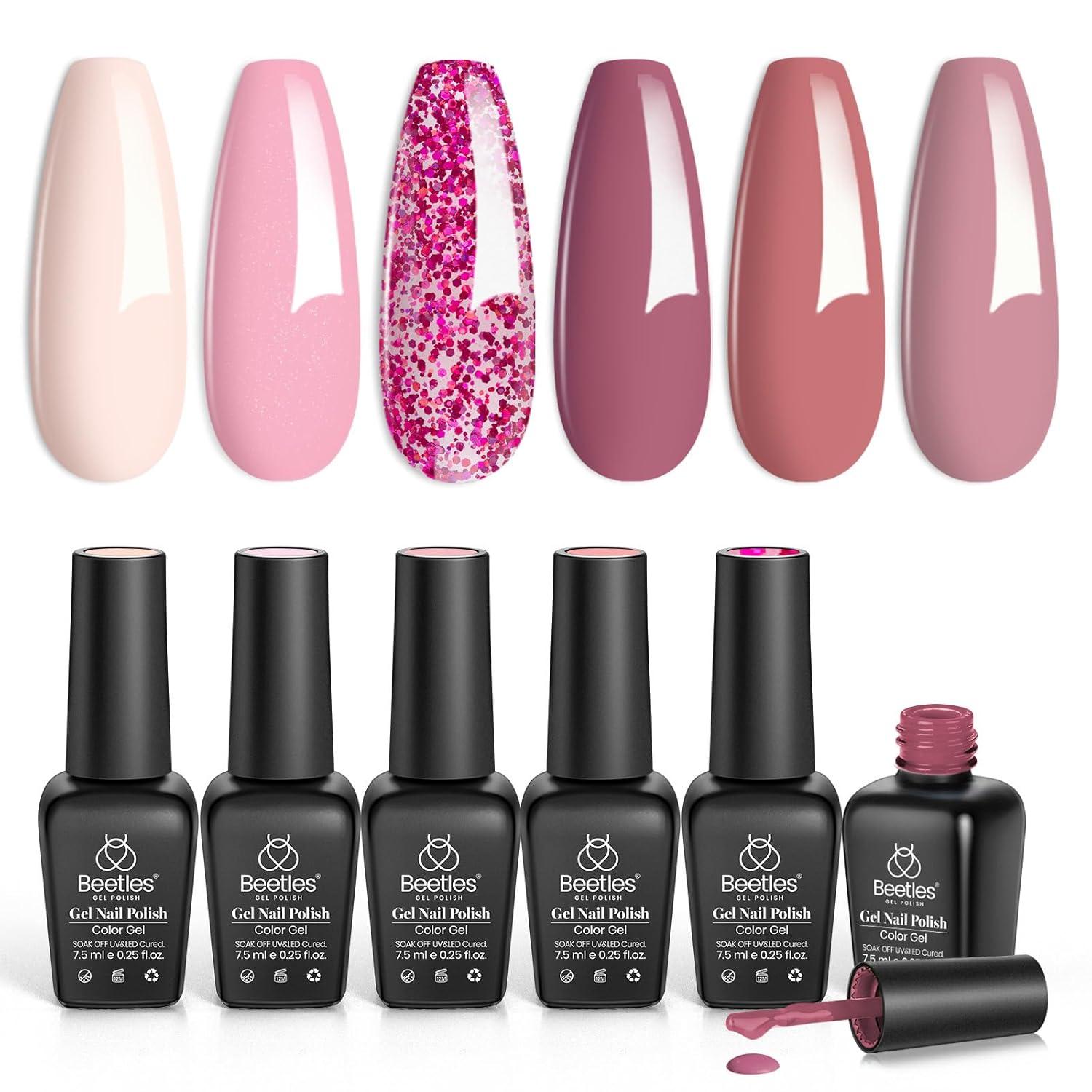 imageBeetles Jelly Gel Nail Polish Set  Ballet Dress Jelly Gel Polish 6 Colors Milky Pink Nude Pink Sheer Gel Nail Kit Transparent Effect Soak Off UV DIY Manicure French Nail Art Gifts for WomenBloody Red