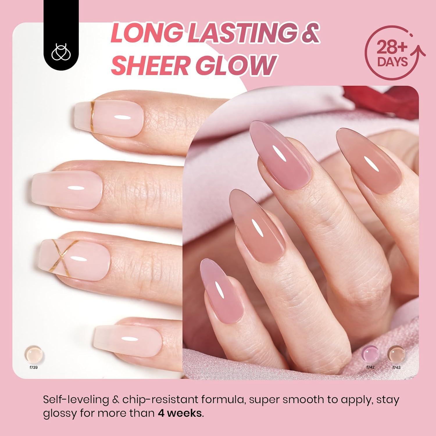 imageBeetles Jelly Gel Nail Polish Set  Ballet Dress Jelly Gel Polish 6 Colors Milky Pink Nude Pink Sheer Gel Nail Kit Transparent Effect Soak Off UV DIY Manicure French Nail Art Gifts for Women000Understated Grace