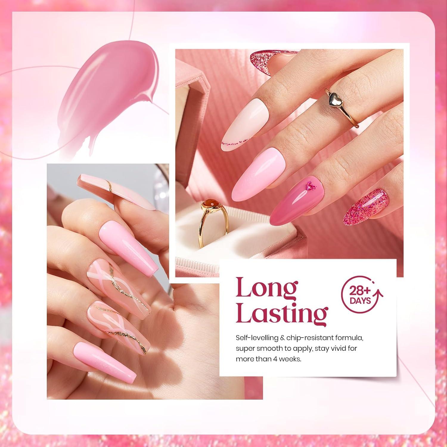 imageBeetles Jelly Gel Nail Polish Set  Ballet Dress Jelly Gel Polish 6 Colors Milky Pink Nude Pink Sheer Gel Nail Kit Transparent Effect Soak Off UV DIY Manicure French Nail Art Gifts for WomenBloody Red