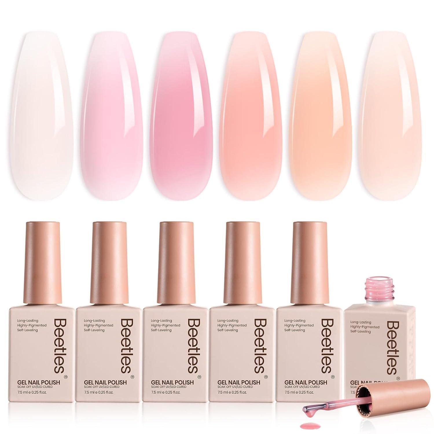 imageBeetles Jelly Gel Nail Polish Set  Ballet Dress Jelly Gel Polish 6 Colors Milky Pink Nude Pink Sheer Gel Nail Kit Transparent Effect Soak Off UV DIY Manicure French Nail Art Gifts for Women000Colors Ballet Dress