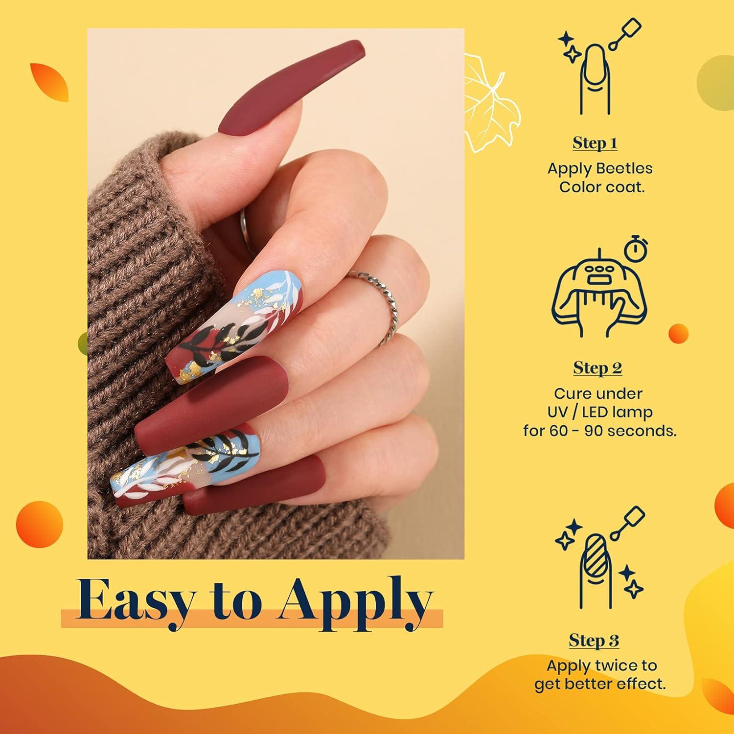 imageBeetles Jelly Gel Nail Polish Set 6 Colors Milky White Nude Pink Brown Sheer Gel Polish Kit Nail Concealer Translucent Effect Soak Off Uv French Nail Art Gift for Women Ultimate Monochrome Collection12Sunset Leaves