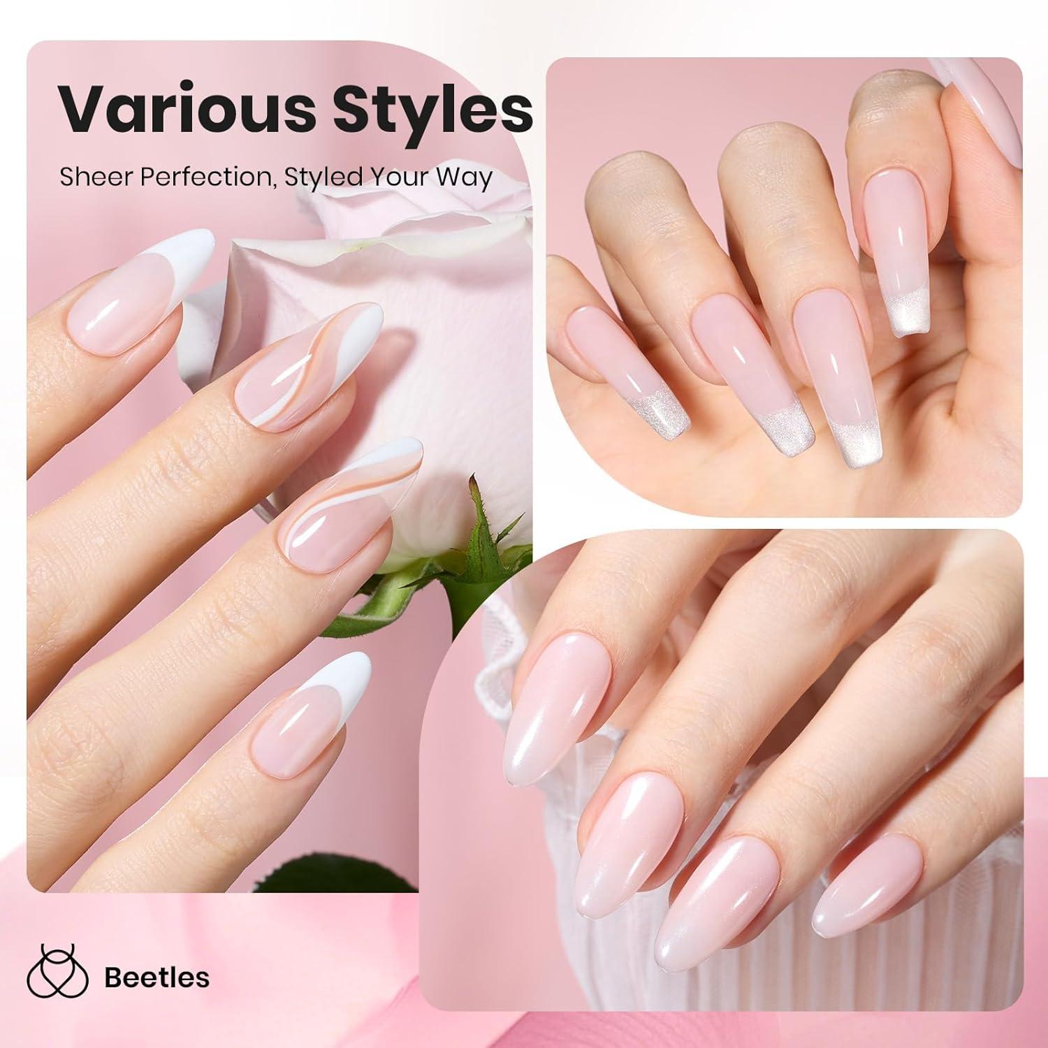 imageBeetles Nude Pink Gel Nail Polish  Misty Rose Jelly Gel Polish Hema Free Natural Nude Pink Nail Polish Nail Concealer Sheer Translucent Effect Soak Off UV Nail Art Manicure Gift for Women 15ML000Misty Rose
