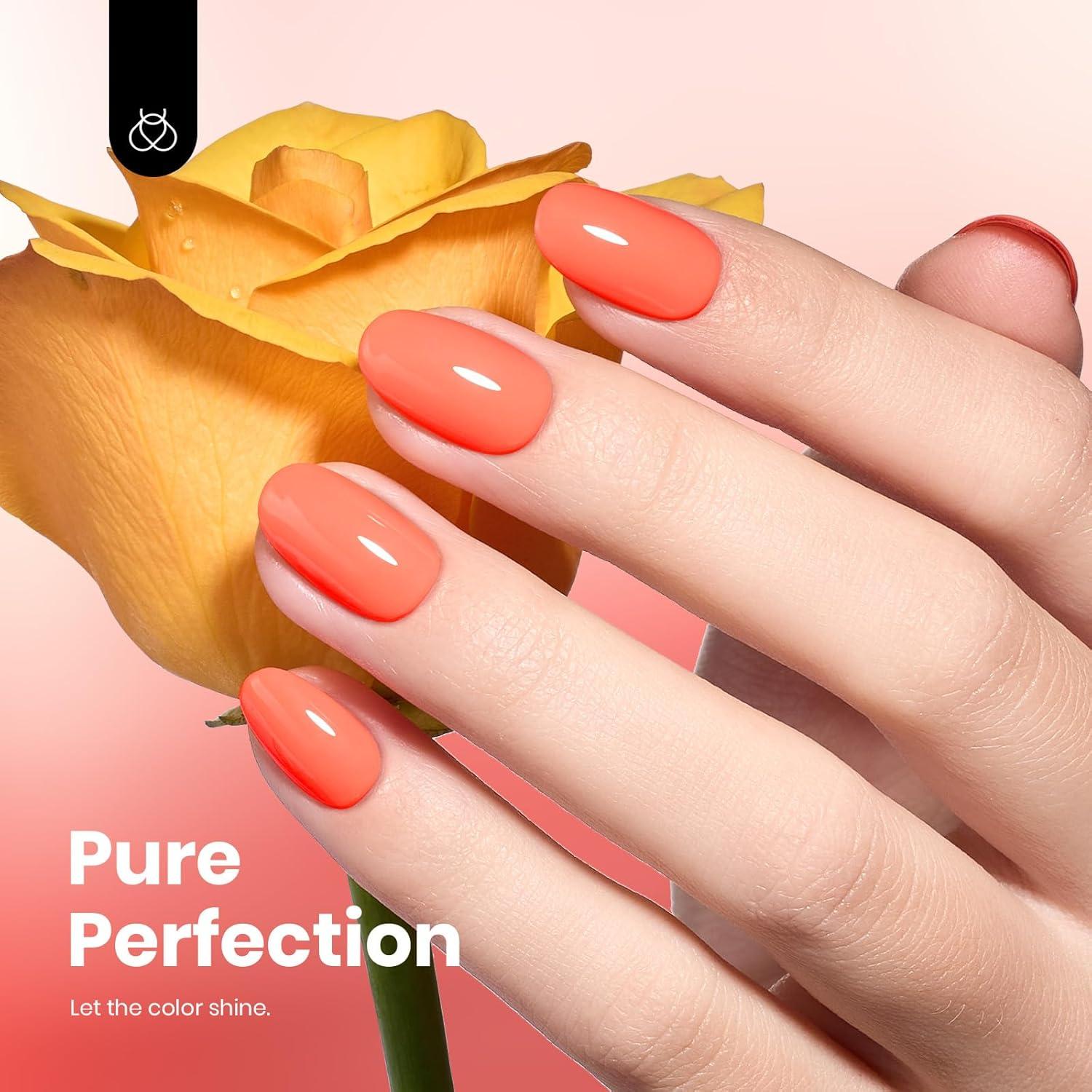 imageBeetles Nude Pink Gel Nail Polish  Misty Rose Jelly Gel Polish Hema Free Natural Nude Pink Nail Polish Nail Concealer Sheer Translucent Effect Soak Off UV Nail Art Manicure Gift for Women 15MLCoral Orange