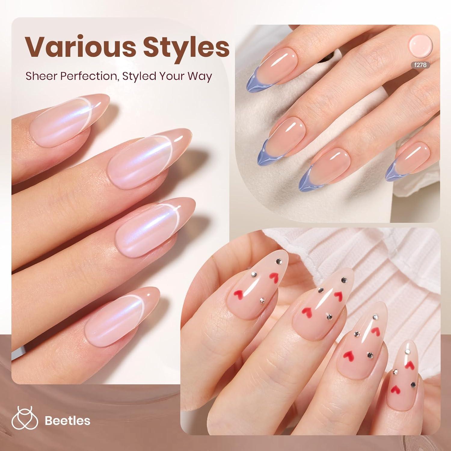 imageBeetles Nude Pink Gel Nail Polish  Misty Rose Jelly Gel Polish Hema Free Natural Nude Pink Nail Polish Nail Concealer Sheer Translucent Effect Soak Off UV Nail Art Manicure Gift for Women 15ML000Oat Latte