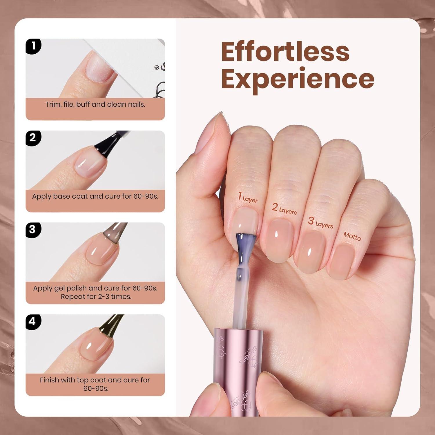 imageBeetles Nude Pink Gel Nail Polish  Misty Rose Jelly Gel Polish Hema Free Natural Nude Pink Nail Polish Nail Concealer Sheer Translucent Effect Soak Off UV Nail Art Manicure Gift for Women 15ML000Oat Latte