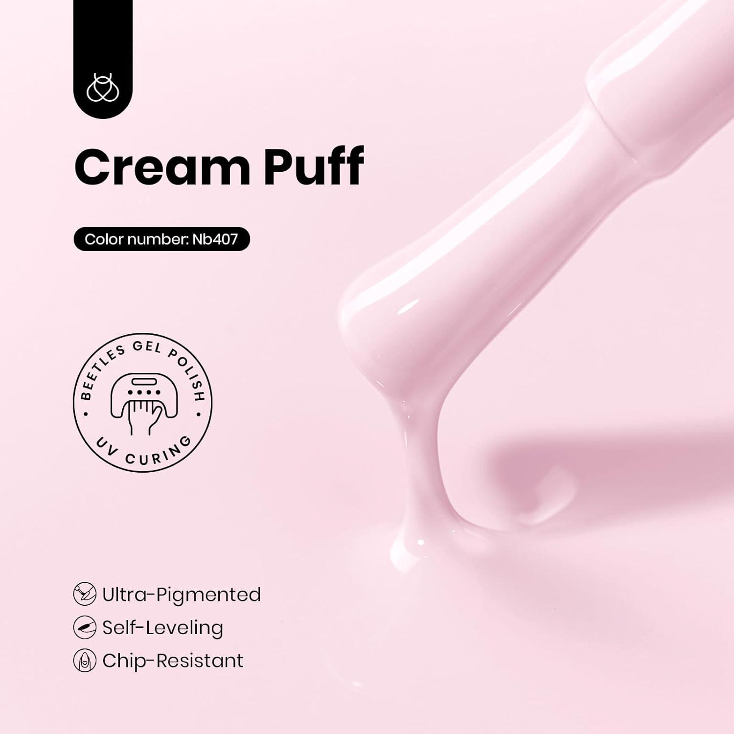 imageBeetles Nude Pink Gel Nail Polish  Misty Rose Jelly Gel Polish Hema Free Natural Nude Pink Nail Polish Nail Concealer Sheer Translucent Effect Soak Off UV Nail Art Manicure Gift for Women 15MLHemafree Cream Puff