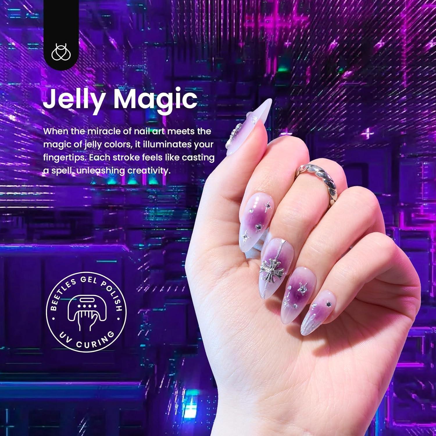 imageBeetles Pearl Gel Nail Polish 6 Colors Shimmer Cat Eye Holographic Glitter Nail Polish Set with Magnet Rainbow Mermaid Swirl Shell Thread Purple Pink Blue Green Velvet Gel Manicure Gifts for Women0Jelly Magic