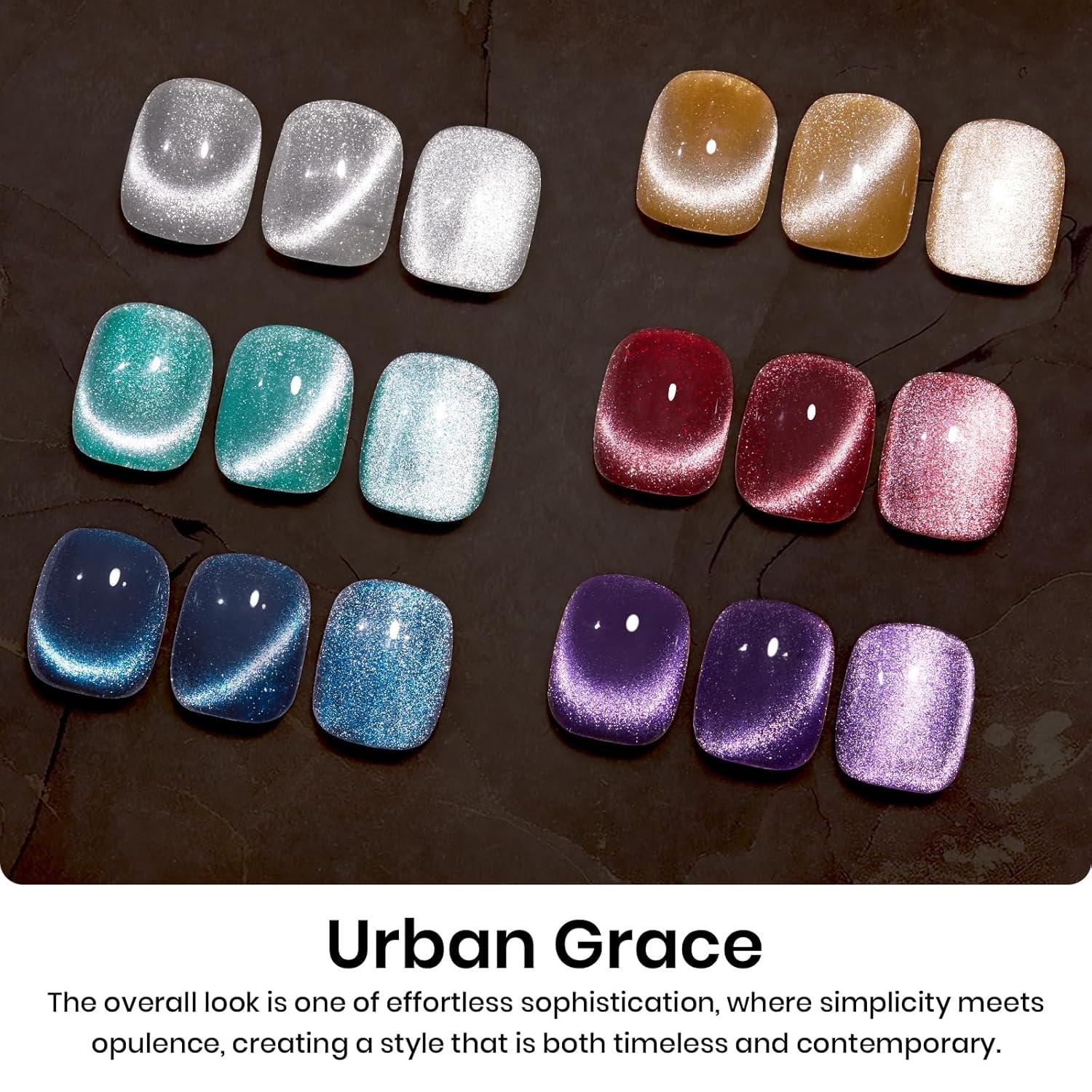 imageBeetles Pearl Gel Nail Polish 6 Colors Shimmer Cat Eye Holographic Glitter Nail Polish Set with Magnet Rainbow Mermaid Swirl Shell Thread Purple Pink Blue Green Velvet Gel Manicure Gifts for Women6 Colors Urban Grace Cat Eye
