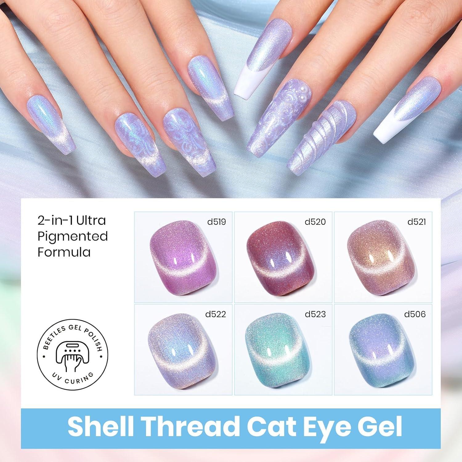 imageBeetles Pearl Gel Nail Polish 6 Colors Shimmer Cat Eye Holographic Glitter Nail Polish Set with Magnet Rainbow Mermaid Swirl Shell Thread Purple Pink Blue Green Velvet Gel Manicure Gifts for Women0Magical Swirl