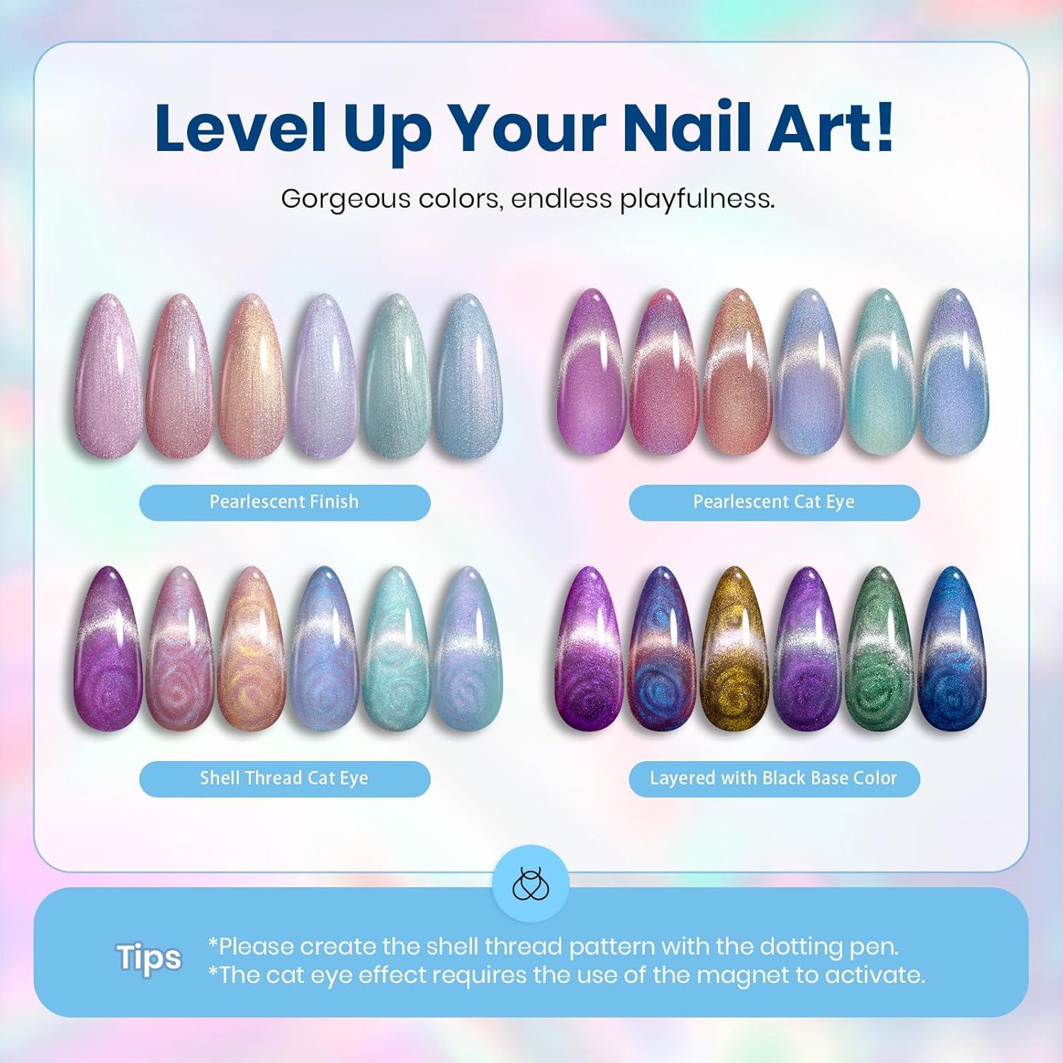 imageBeetles Pearl Gel Nail Polish 6 Colors Shimmer Cat Eye Holographic Glitter Nail Polish Set with Magnet Rainbow Mermaid Swirl Shell Thread Purple Pink Blue Green Velvet Gel Manicure Gifts for Women0Magical Swirl