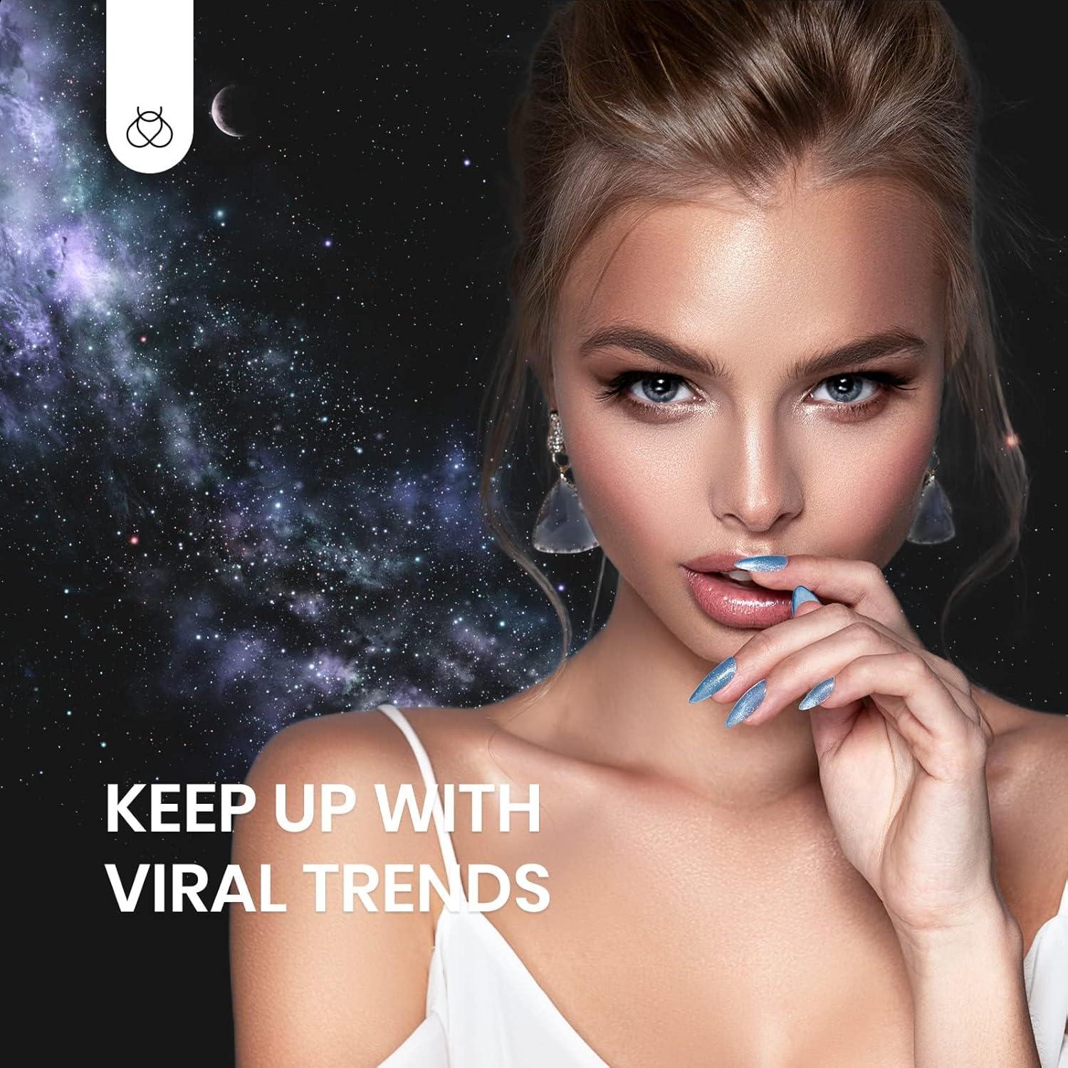 imageBeetles Pearl Gel Nail Polish 6 Colors Shimmer Cat Eye Holographic Glitter Nail Polish Set with Magnet Rainbow Mermaid Swirl Shell Thread Purple Pink Blue Green Velvet Gel Manicure Gifts for Women0Romantic Galaxy