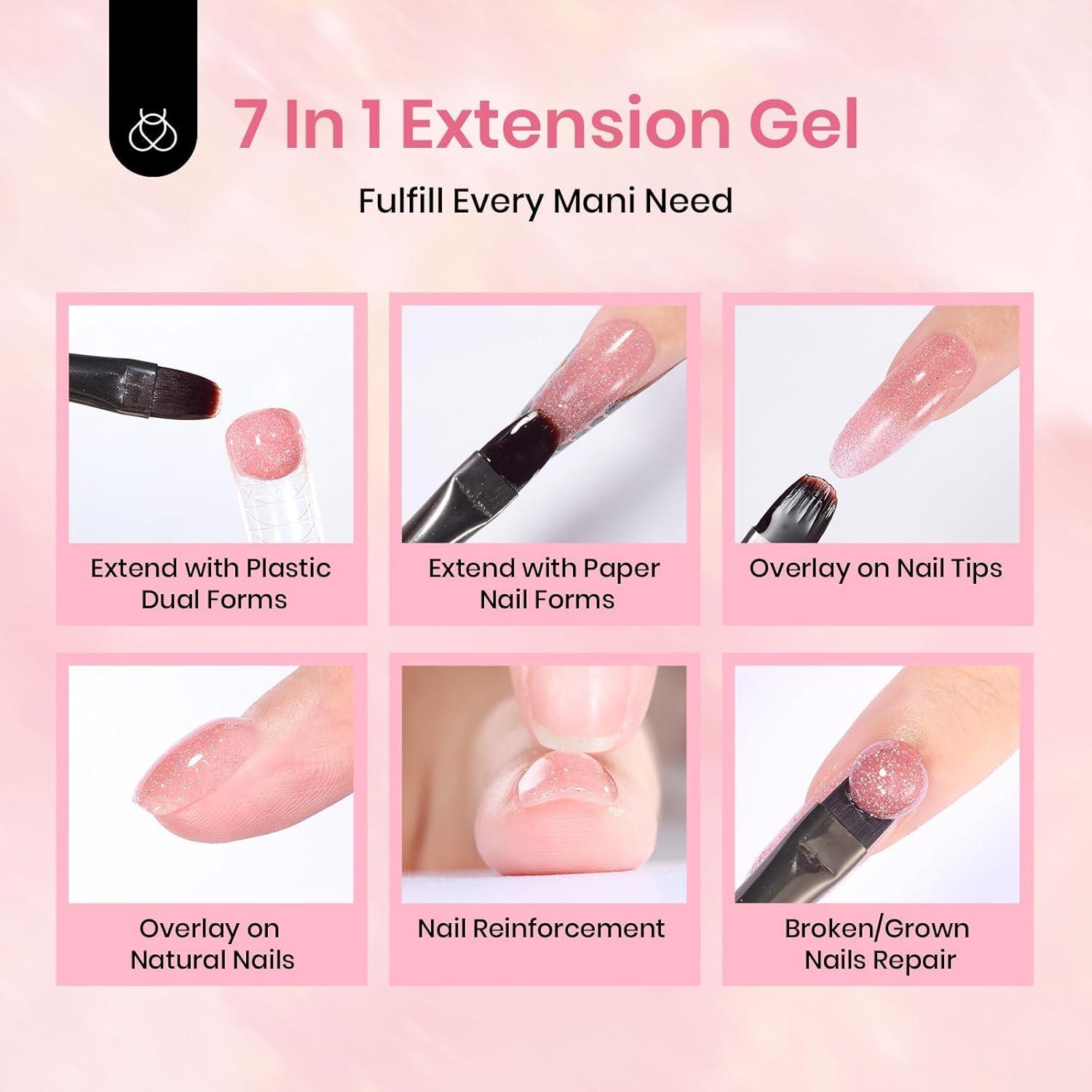 imageBeetles Poly Nail Gel Kit  6 Colors Jelly Nude Extension Kit with Slip Solution Builder Nail Enhancement for Beginner ampamp Professional Long Lasting DIY Home Christmas Gift for Women UV ampamp LED NeededNude Pink Glitter Colors