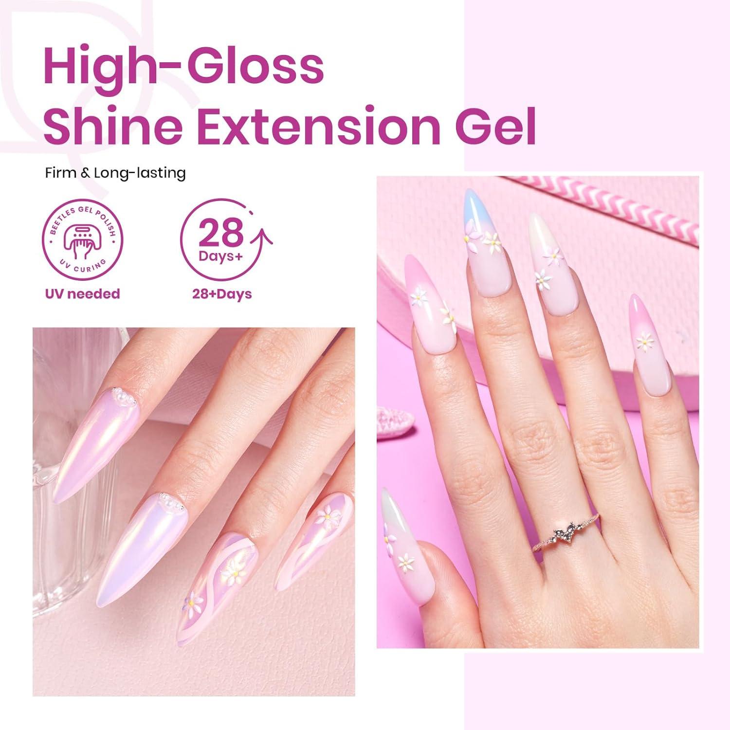 imageBeetles Poly Nail Gel Kit  6 Colors Jelly Nude Extension Kit with Slip Solution Builder Nail Enhancement for Beginner ampamp Professional Long Lasting DIY Home Christmas Gift for Women UV ampamp LED NeededBubblegum Garden