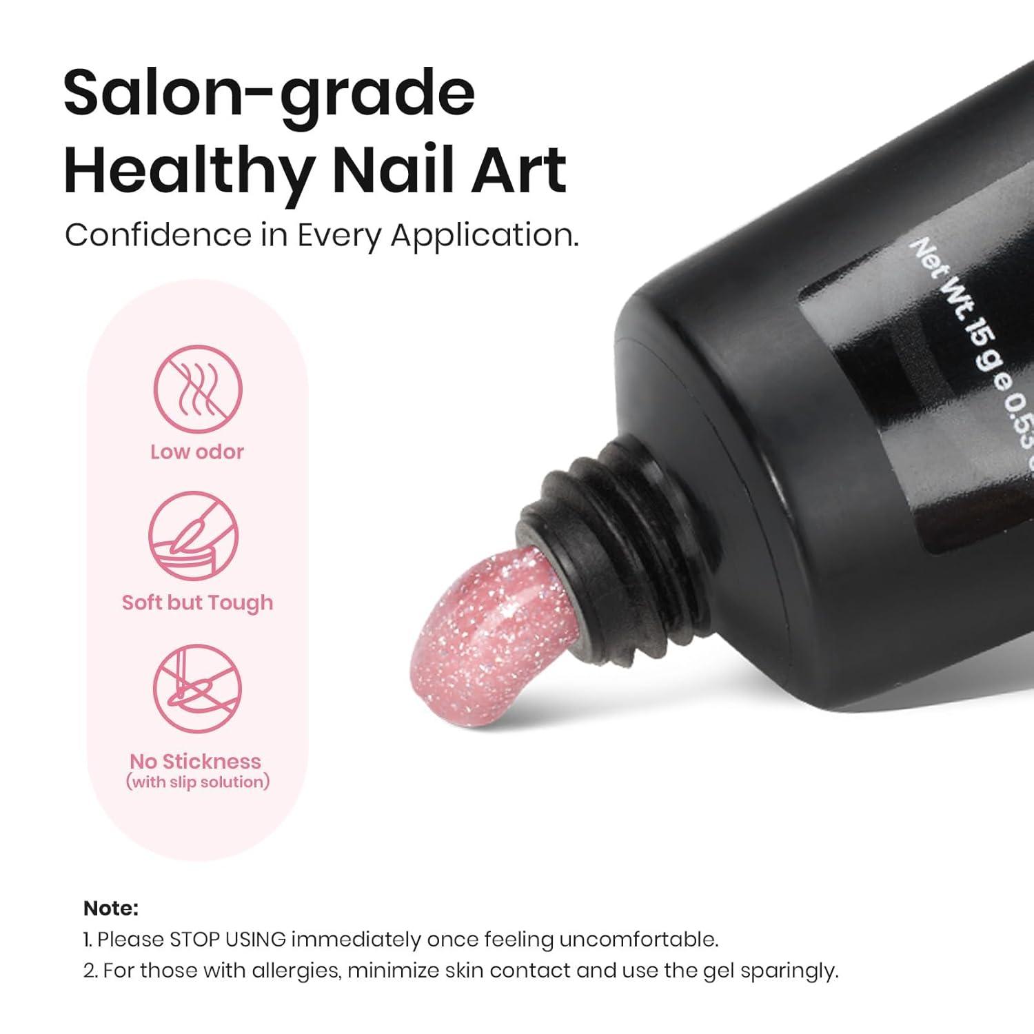 imageBeetles Poly Nail Gel Kit  6 Colors Jelly Nude Extension Kit with Slip Solution Builder Nail Enhancement for Beginner ampamp Professional Long Lasting DIY Home Christmas Gift for Women UV ampamp LED NeededNude Pink Glitter Colors