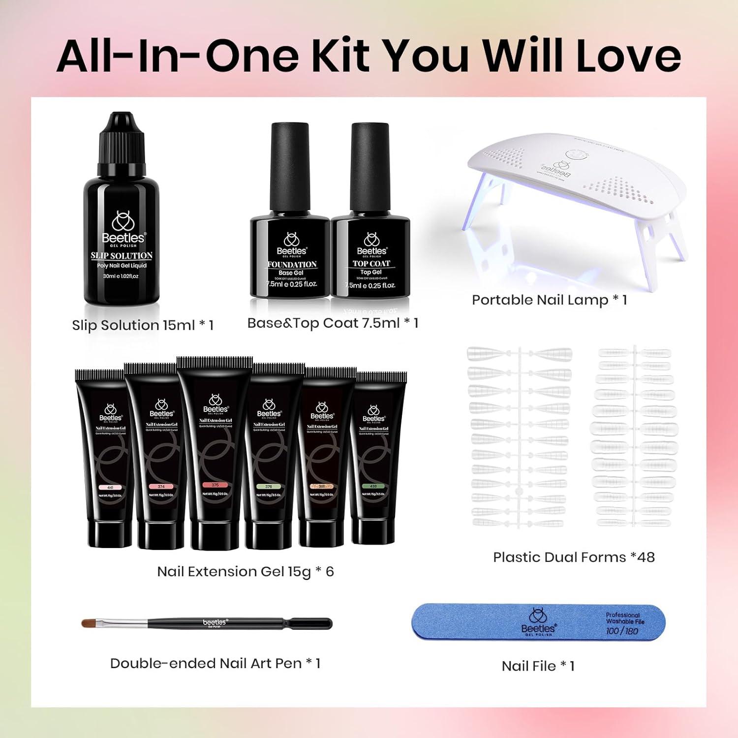 imageBeetles Poly Nail Gel Kit  6 Colors Jelly Nude Extension Kit with Slip Solution Builder Nail Enhancement for Beginner ampamp Professional Long Lasting DIY Home Christmas Gift for Women UV ampamp LED NeededSpring Summer Color Gel