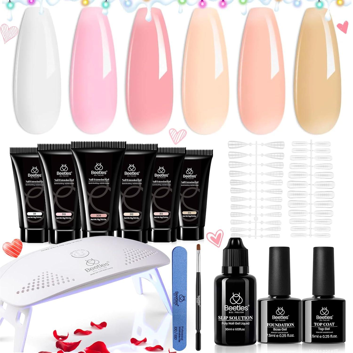 imageBeetles Poly Nail Gel Kit  6 Colors Jelly Nude Extension Kit with Slip Solution Builder Nail Enhancement for Beginner ampamp Professional Long Lasting DIY Home Christmas Gift for Women UV ampamp LED NeededGentle Whisper