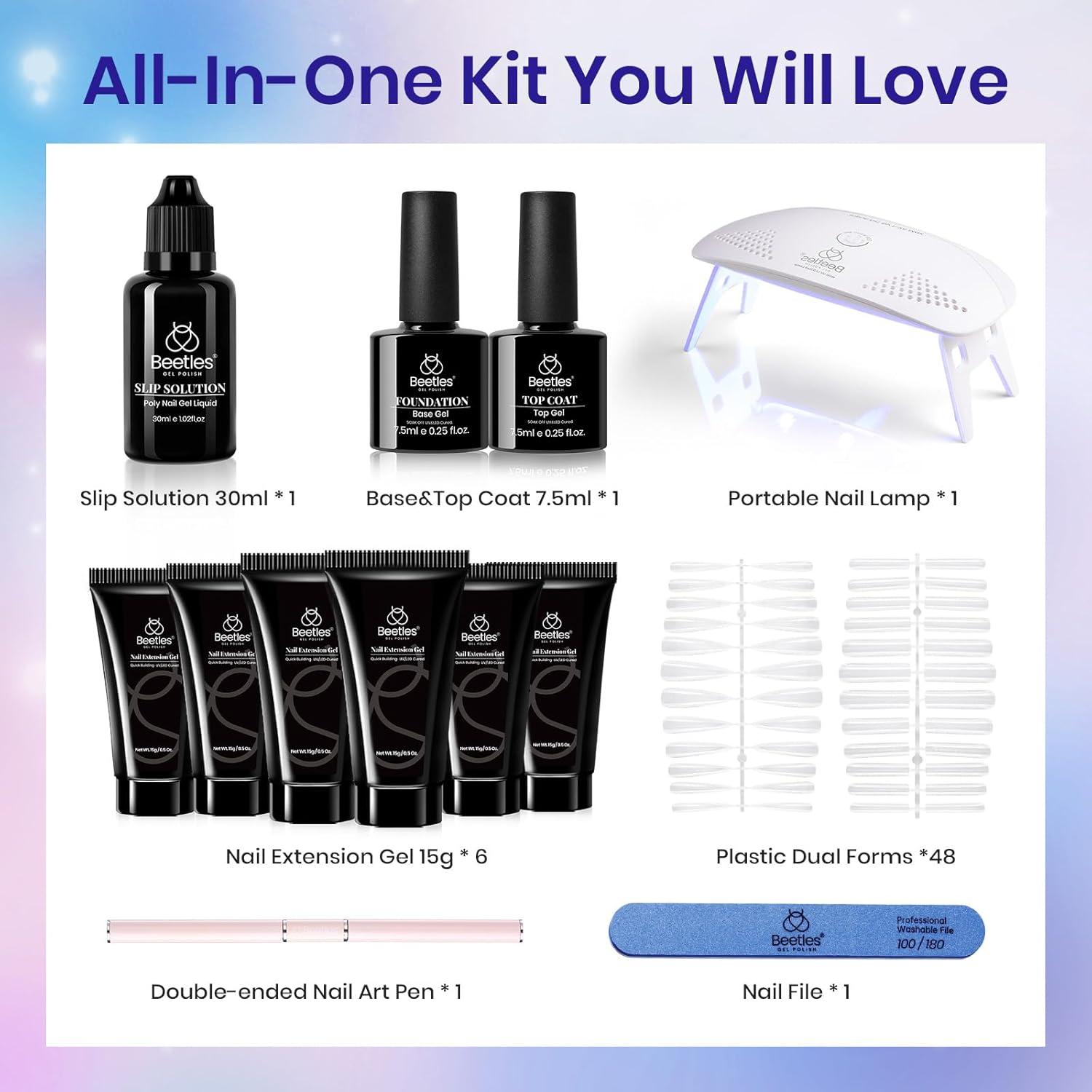 imageBeetles Poly Nail Gel Kit  6 Colors Jelly Nude Extension Kit with Slip Solution Builder Nail Enhancement for Beginner ampamp Professional Long Lasting DIY Home Christmas Gift for Women UV ampamp LED Needed0Mermaid Glow