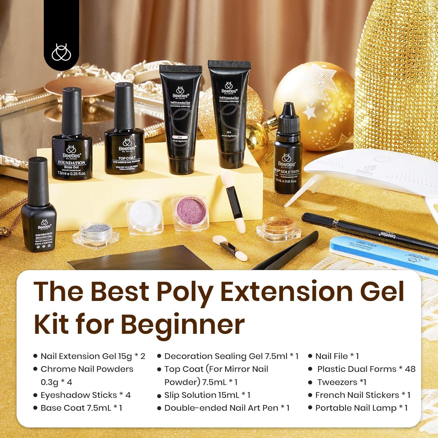 imageBeetles Poly Nail Gel Kit  6 Colors Jelly Nude Extension Kit with Slip Solution Builder Nail Enhancement for Beginner ampamp Professional Long Lasting DIY Home Christmas Gift for Women UV ampamp LED NeededChrome Blade