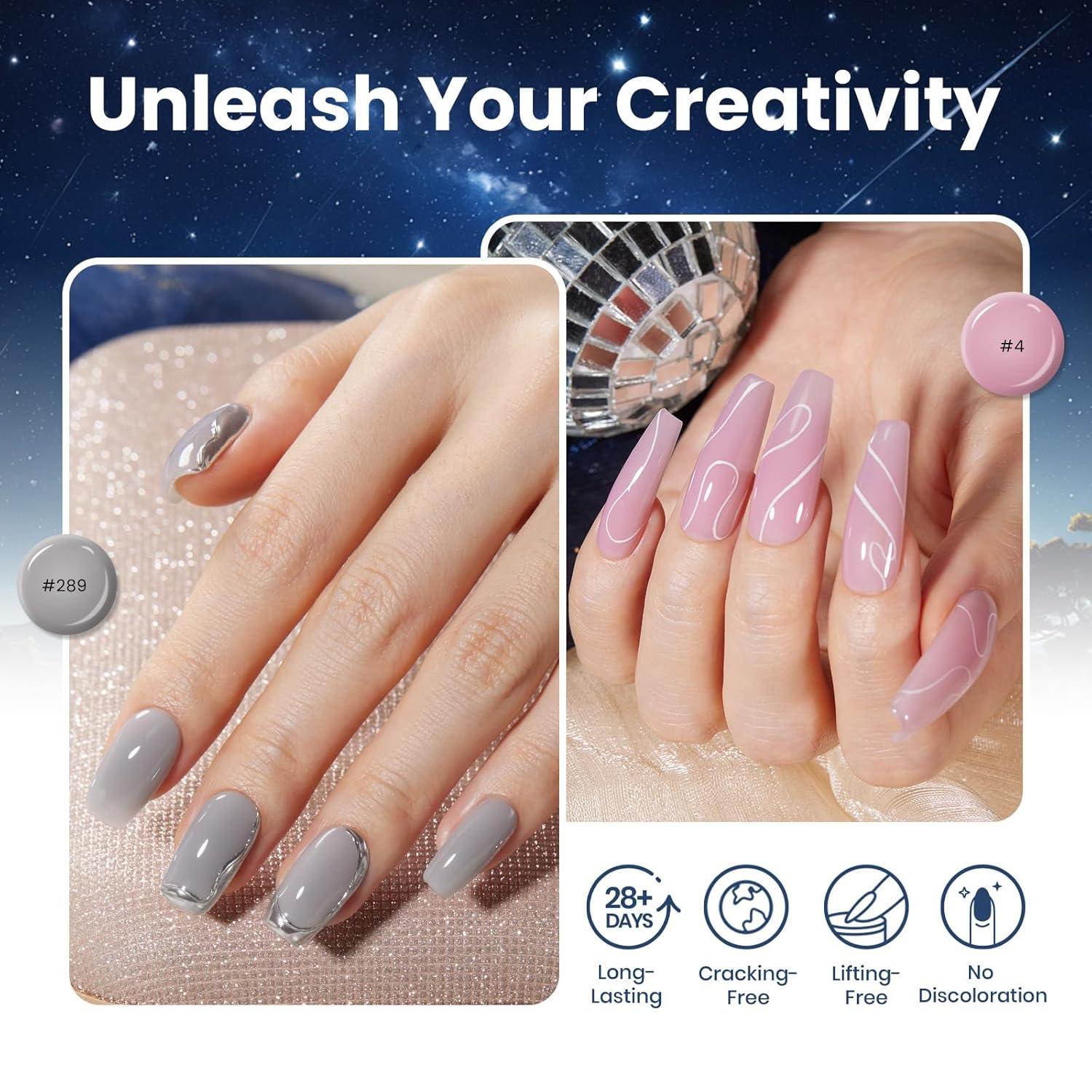 imageBeetles Poly Nail Gel Kit  6 Colors Jelly Nude Extension Kit with Slip Solution Builder Nail Enhancement for Beginner ampamp Professional Long Lasting DIY Home Christmas Gift for Women UV ampamp LED NeededDazzling Night