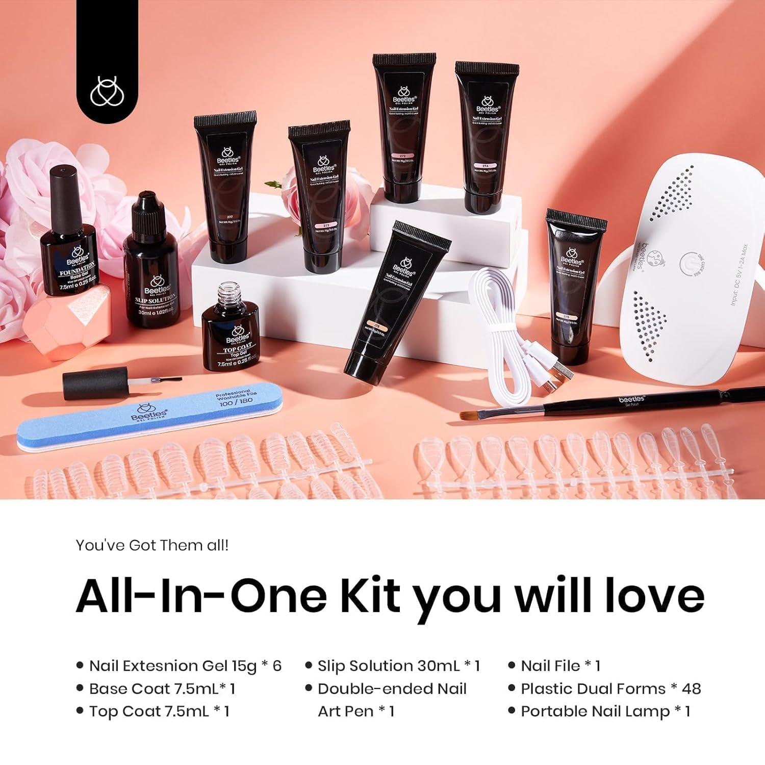 imageBeetles Poly Nail Gel Kit  6 Colors Jelly Nude Extension Kit with Slip Solution Builder Nail Enhancement for Beginner ampamp Professional Long Lasting DIY Home Christmas Gift for Women UV ampamp LED NeededSoft and elegant