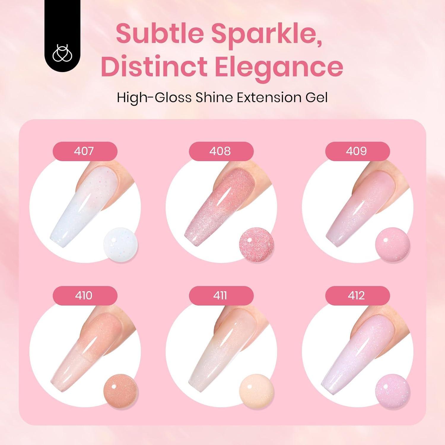 imageBeetles Poly Nail Gel Kit  6 Colors Jelly Nude Extension Kit with Slip Solution Builder Nail Enhancement for Beginner ampamp Professional Long Lasting DIY Home Christmas Gift for Women UV ampamp LED NeededNude Pink Glitter Colors