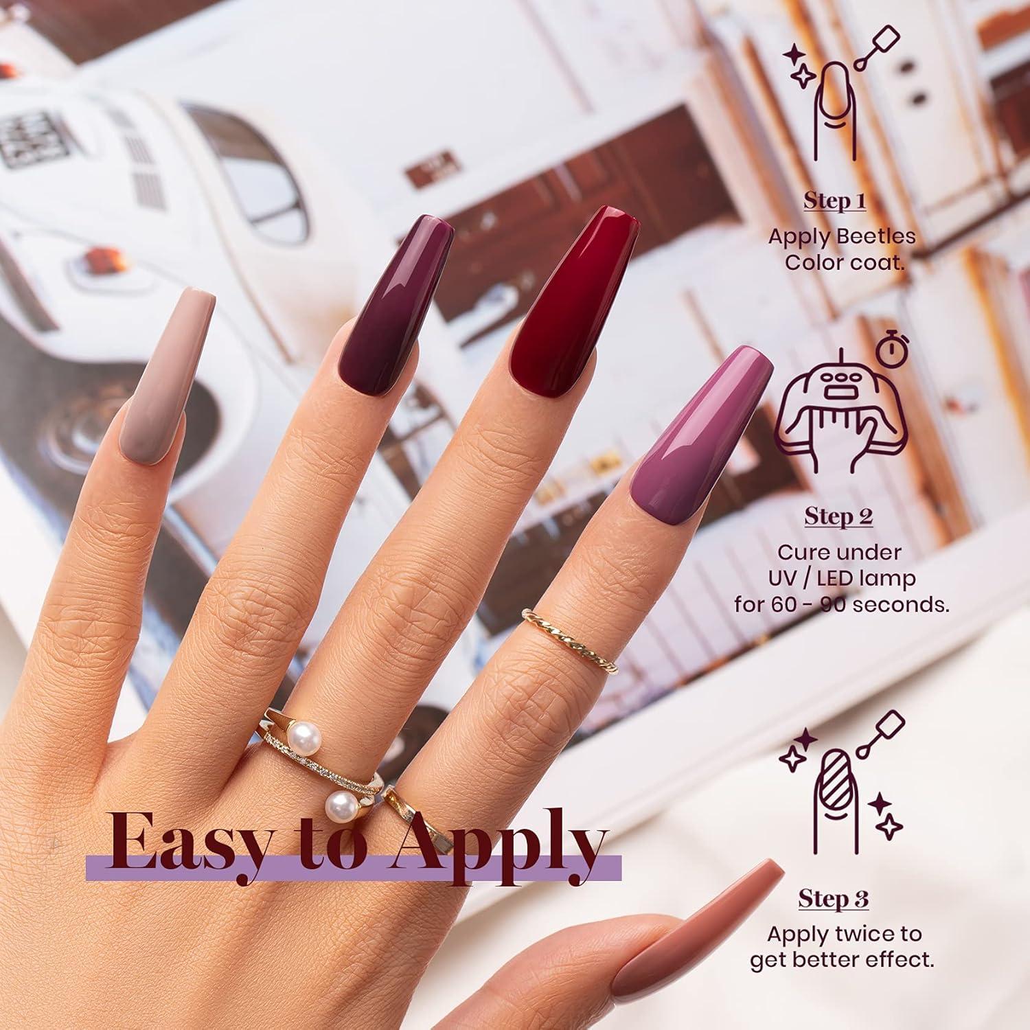 imageBeetles Purple Gel Nail Polish Set Fall Burgundy Red Dark Purple Rose Petals Color Soak Off UV Light Cure Gel Polish Nail Art Design Gifts for Women