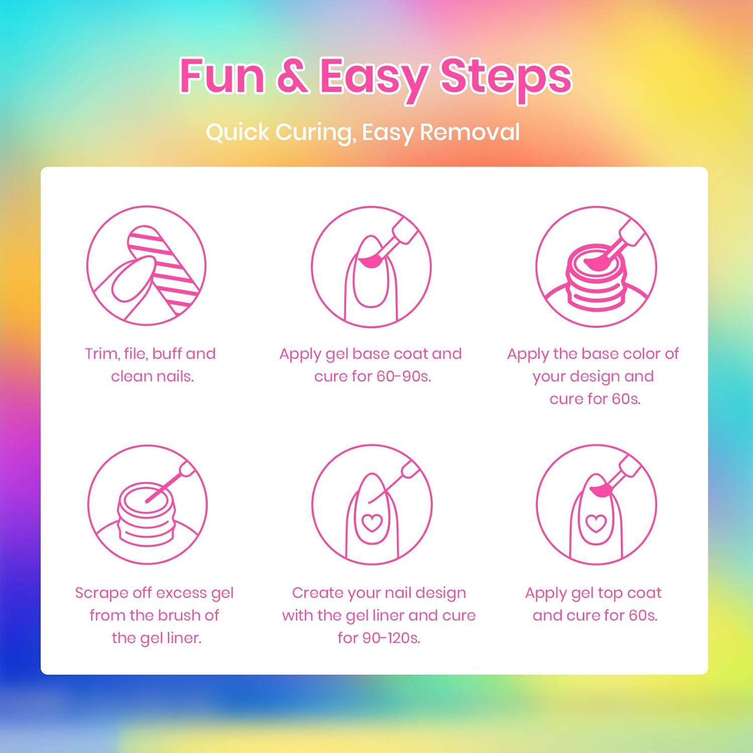 imageBeetles Summer Gel Liner Nail Polish Set  6 Neon Gel Nail Polish Colors Hot Pink Orange Blue Yellow Paint for Nails Built Thin Brush in Bottle Soak off Uv LED Lamp Nails ArtColors Room