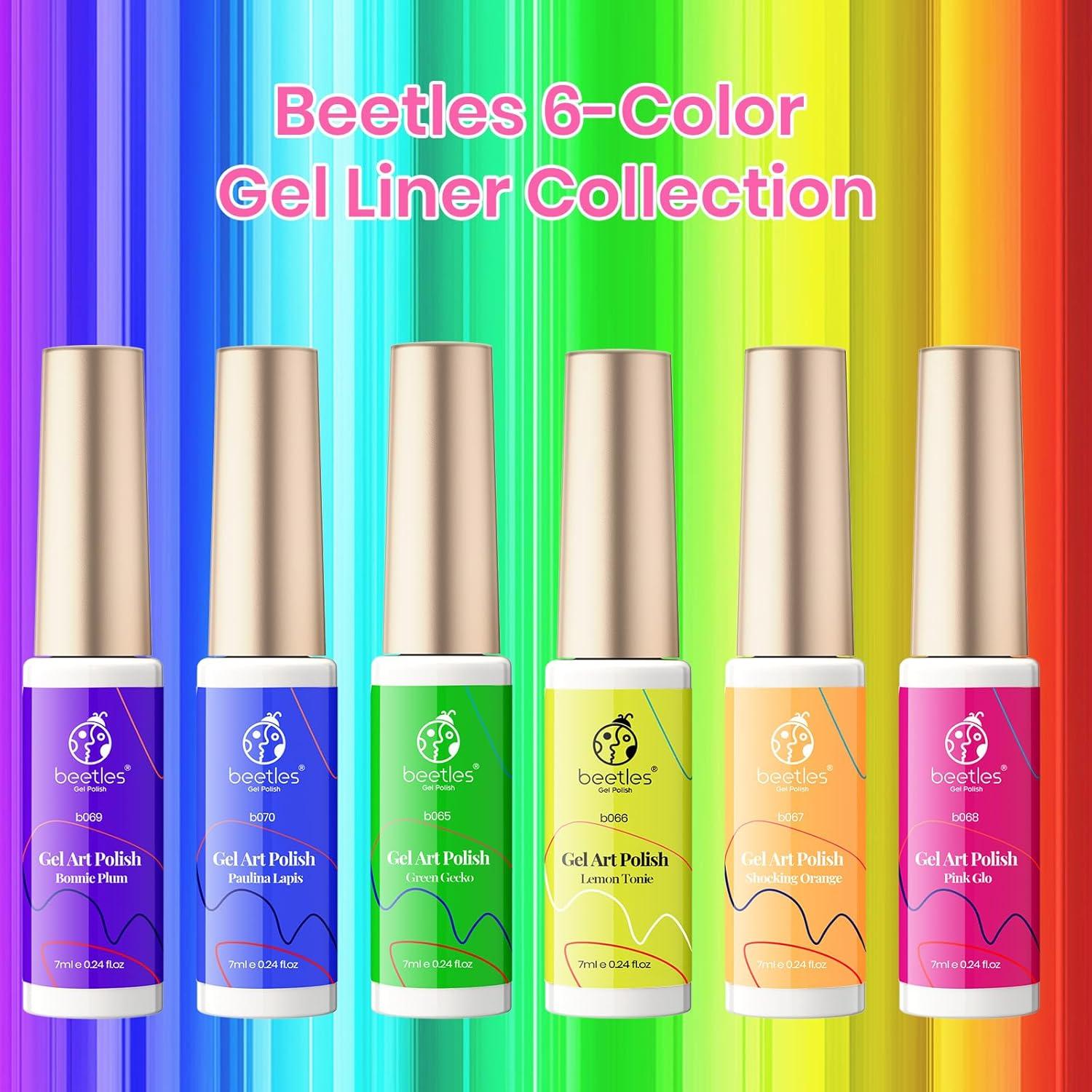 imageBeetles Summer Gel Liner Nail Polish Set  6 Neon Gel Nail Polish Colors Hot Pink Orange Blue Yellow Paint for Nails Built Thin Brush in Bottle Soak off Uv LED Lamp Nails ArtColors Room