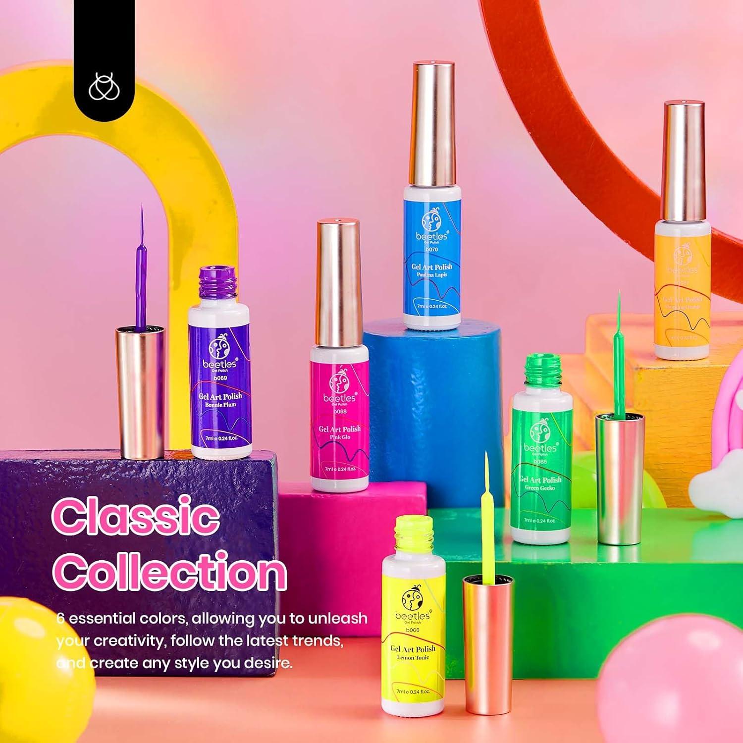 imageBeetles Summer Gel Liner Nail Polish Set  6 Neon Gel Nail Polish Colors Hot Pink Orange Blue Yellow Paint for Nails Built Thin Brush in Bottle Soak off Uv LED Lamp Nails ArtColors Room