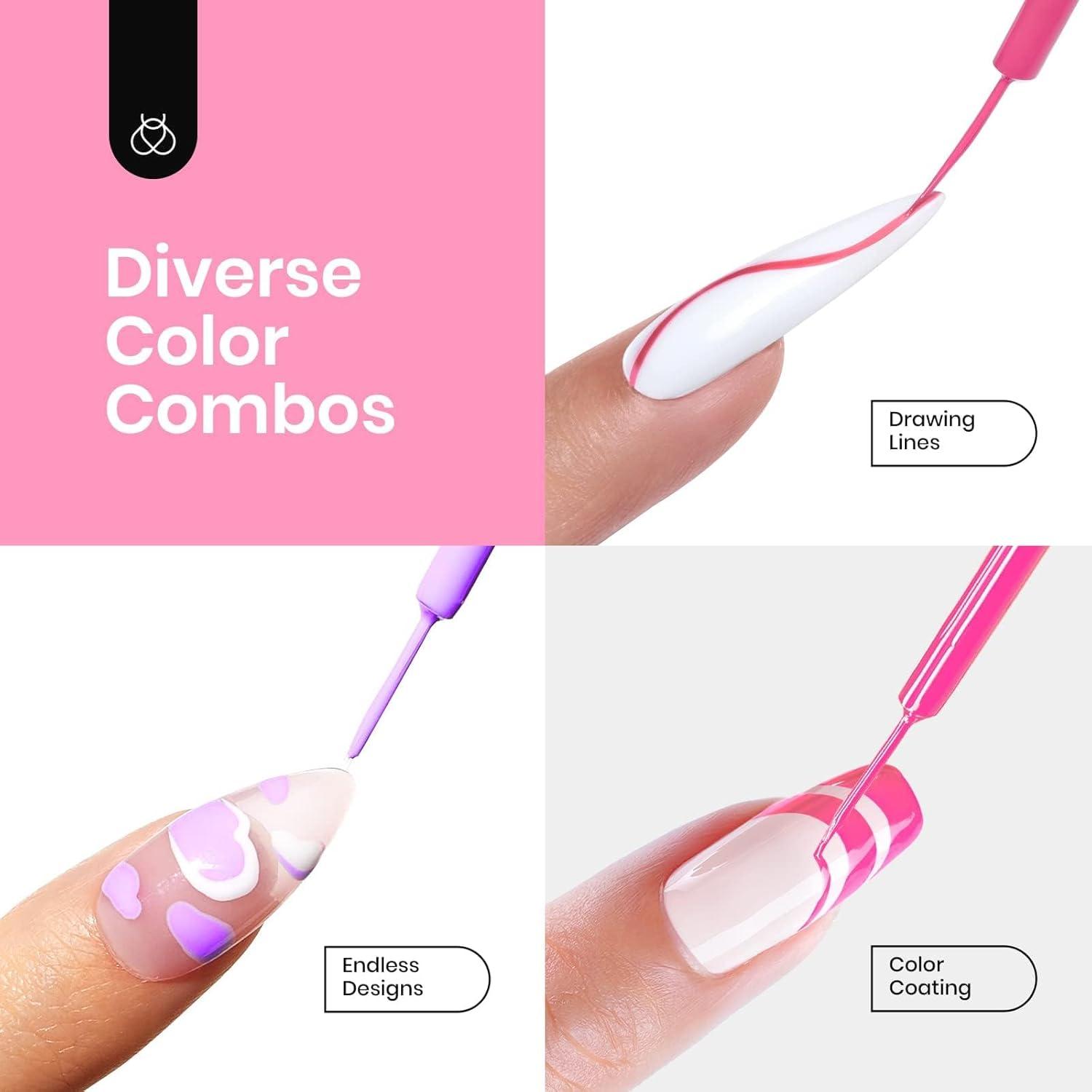 imageBeetles Summer Gel Liner Nail Polish Set  6 Neon Gel Nail Polish Colors Hot Pink Orange Blue Yellow Paint for Nails Built Thin Brush in Bottle Soak off Uv LED Lamp Nails ArtSparkly Lollipop