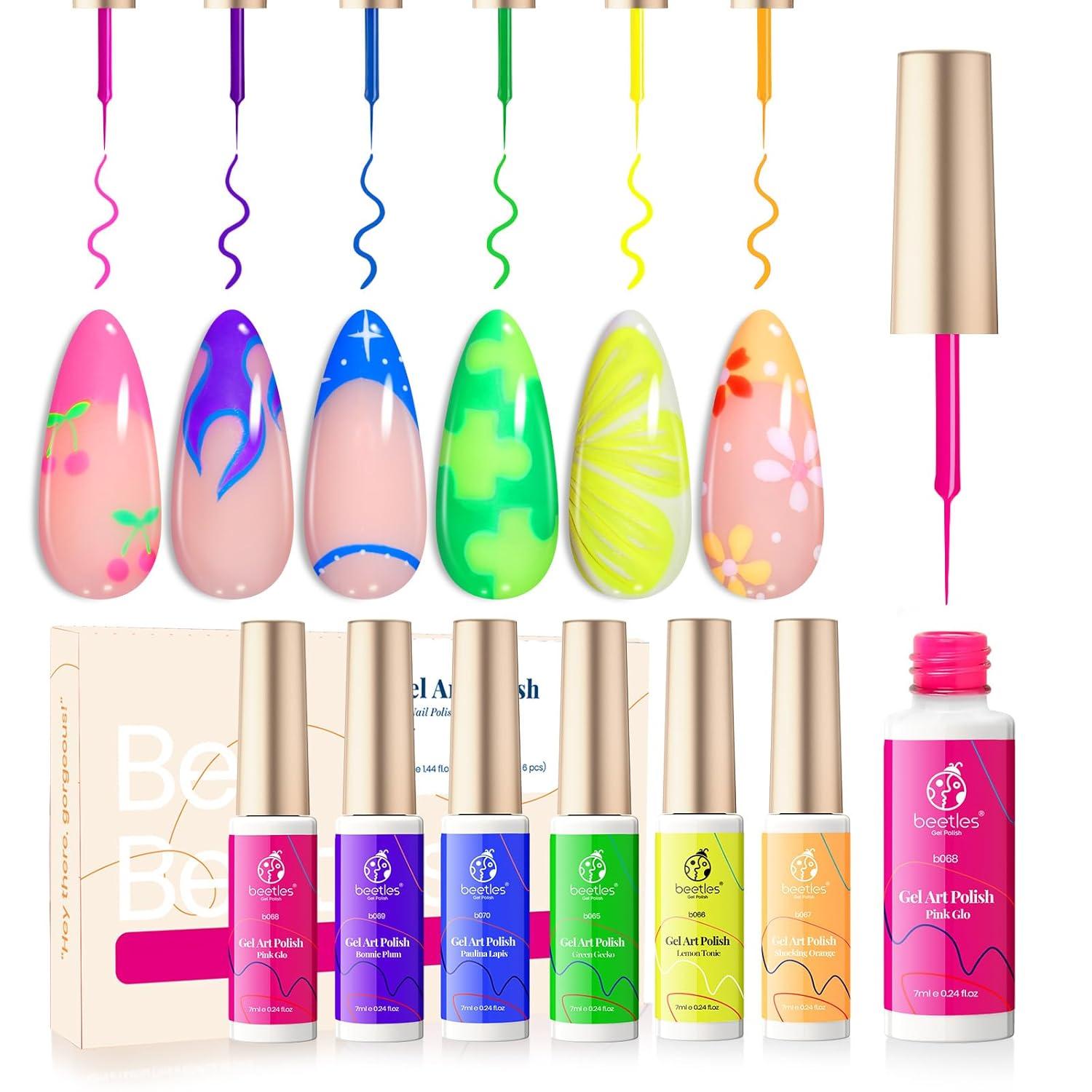 imageBeetles Summer Gel Liner Nail Polish Set  6 Neon Gel Nail Polish Colors Hot Pink Orange Blue Yellow Paint for Nails Built Thin Brush in Bottle Soak off Uv LED Lamp Nails ArtColors Room