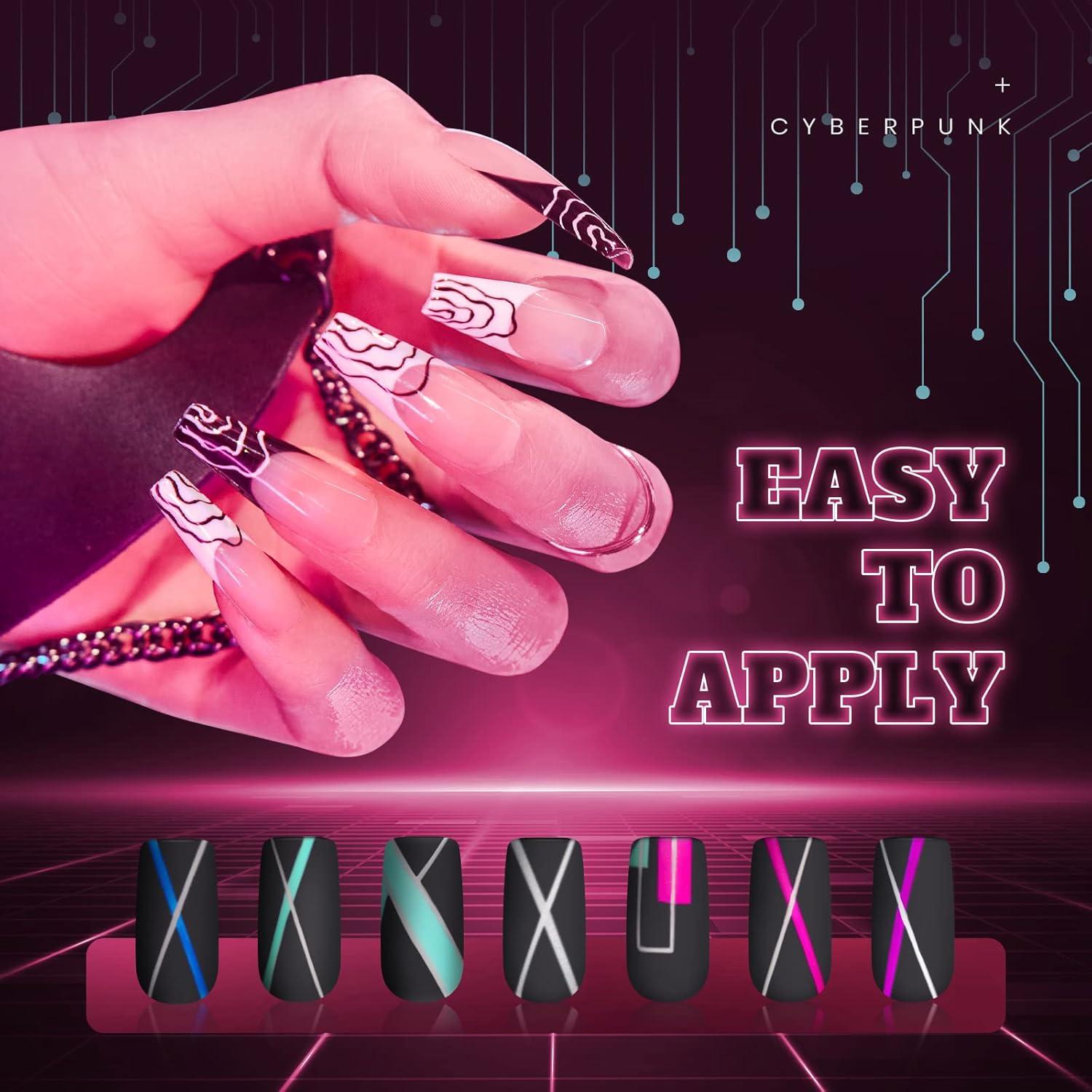 imageBeetles Summer Gel Liner Nail Polish Set  6 Neon Gel Nail Polish Colors Hot Pink Orange Blue Yellow Paint for Nails Built Thin Brush in Bottle Soak off Uv LED Lamp Nails ArtCyber Punks