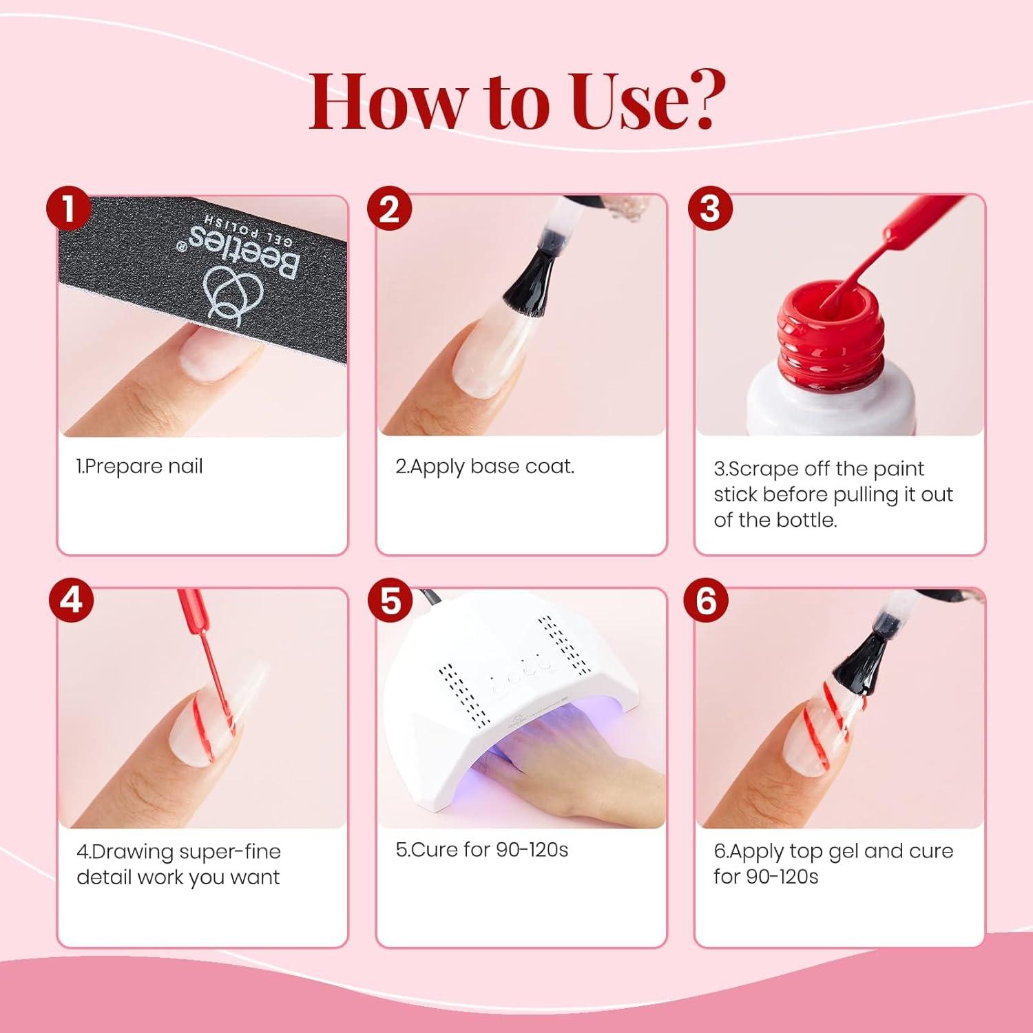 imageBeetles Summer Gel Liner Nail Polish Set  6 Neon Gel Nail Polish Colors Hot Pink Orange Blue Yellow Paint for Nails Built Thin Brush in Bottle Soak off Uv LED Lamp Nails ArtGrid Girl