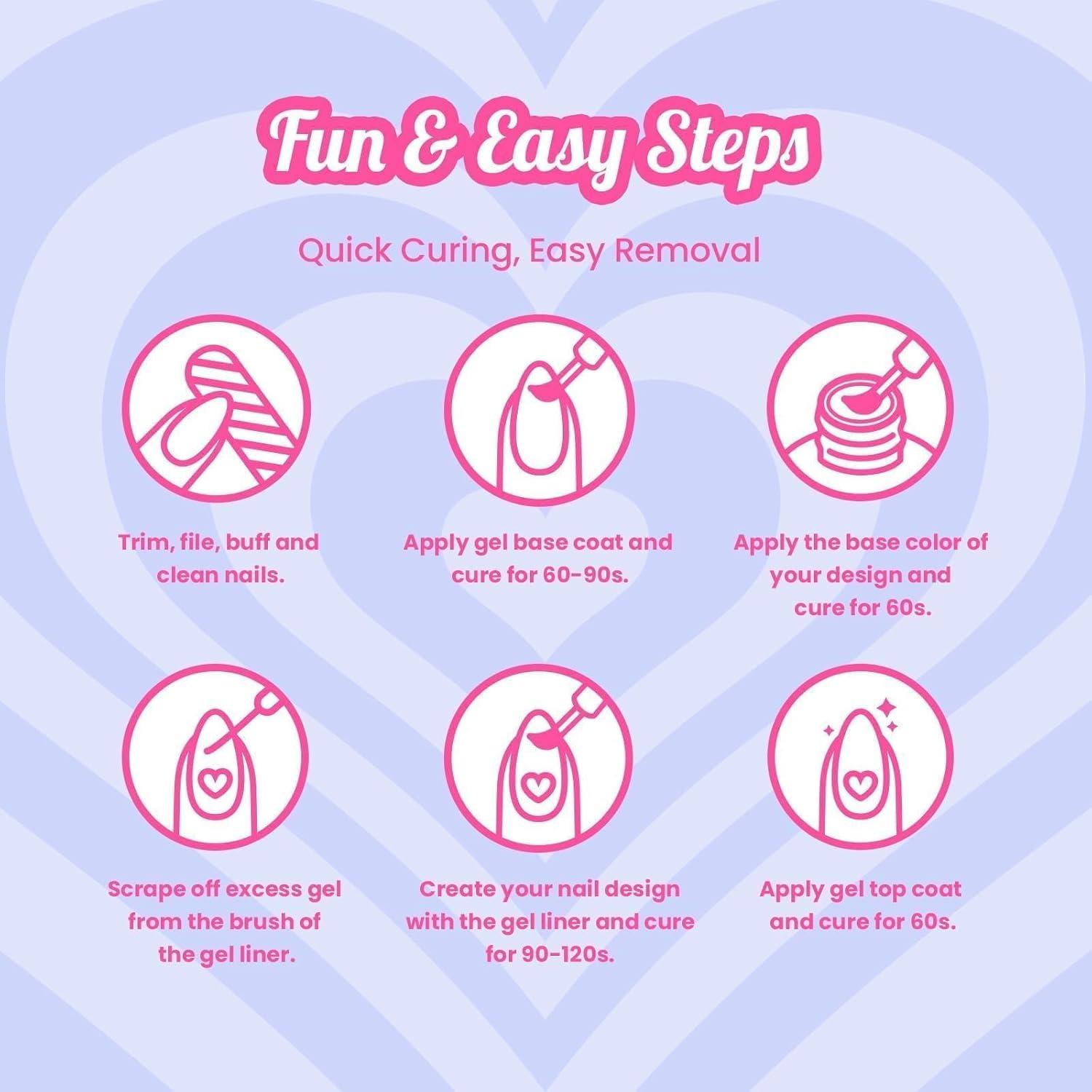 imageBeetles Summer Gel Liner Nail Polish Set  6 Neon Gel Nail Polish Colors Hot Pink Orange Blue Yellow Paint for Nails Built Thin Brush in Bottle Soak off Uv LED Lamp Nails ArtSparkly Lollipop