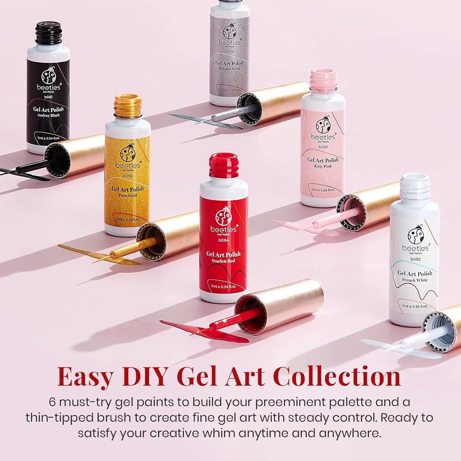 imageBeetles Summer Gel Liner Nail Polish Set  6 Neon Gel Nail Polish Colors Hot Pink Orange Blue Yellow Paint for Nails Built Thin Brush in Bottle Soak off Uv LED Lamp Nails ArtGrid Girl