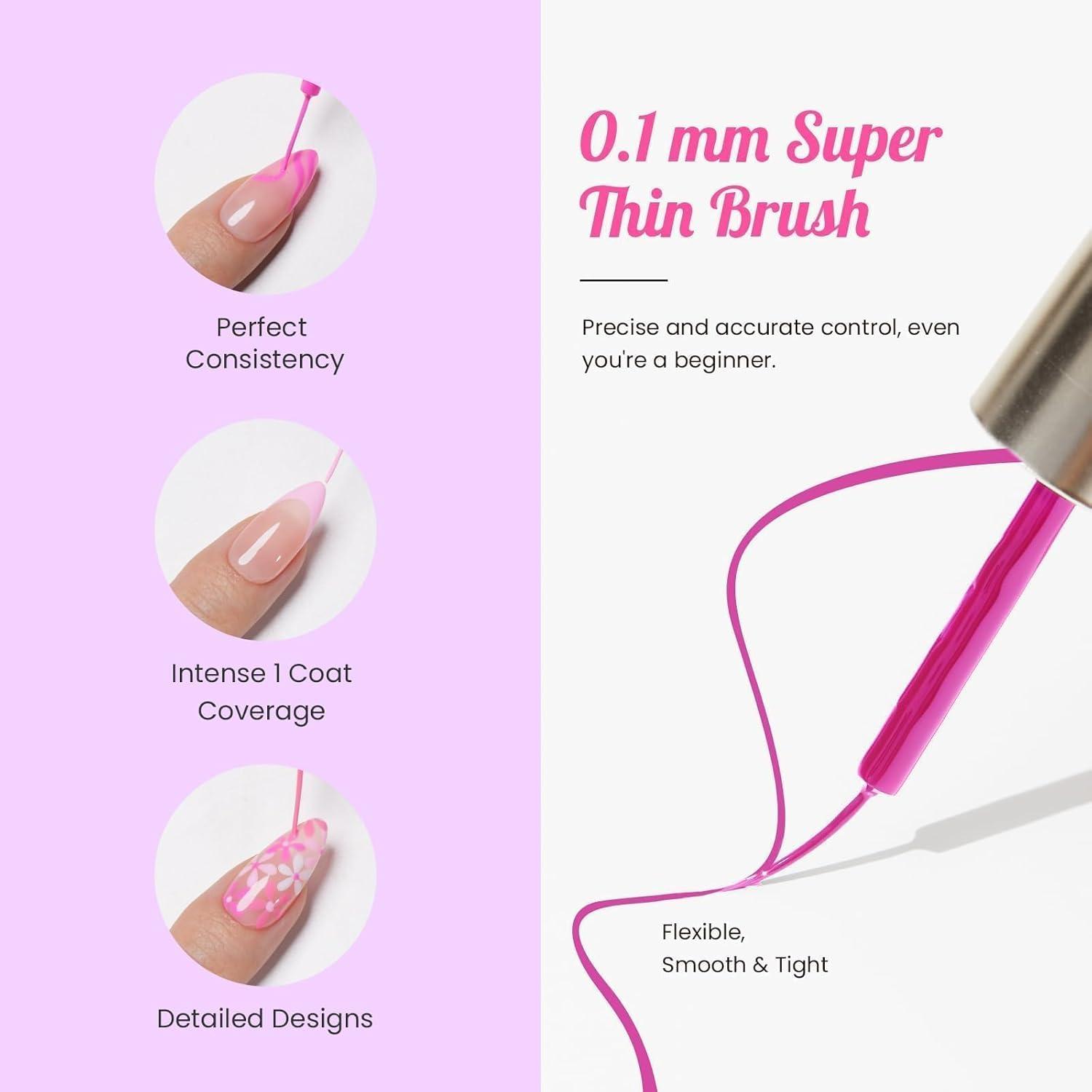 imageBeetles Summer Gel Liner Nail Polish Set  6 Neon Gel Nail Polish Colors Hot Pink Orange Blue Yellow Paint for Nails Built Thin Brush in Bottle Soak off Uv LED Lamp Nails ArtSparkly Lollipop