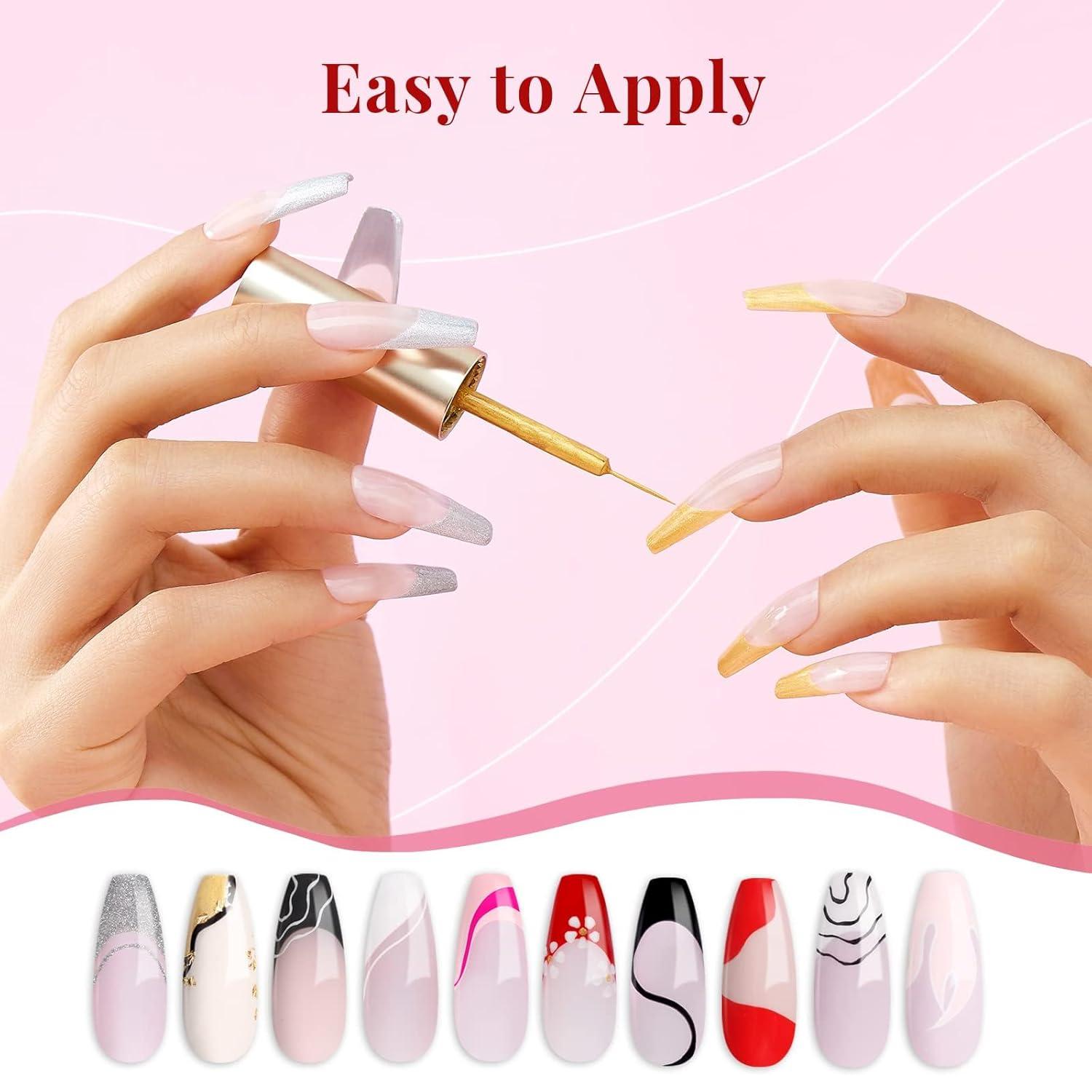 imageBeetles Summer Gel Liner Nail Polish Set  6 Neon Gel Nail Polish Colors Hot Pink Orange Blue Yellow Paint for Nails Built Thin Brush in Bottle Soak off Uv LED Lamp Nails ArtGrid Girl