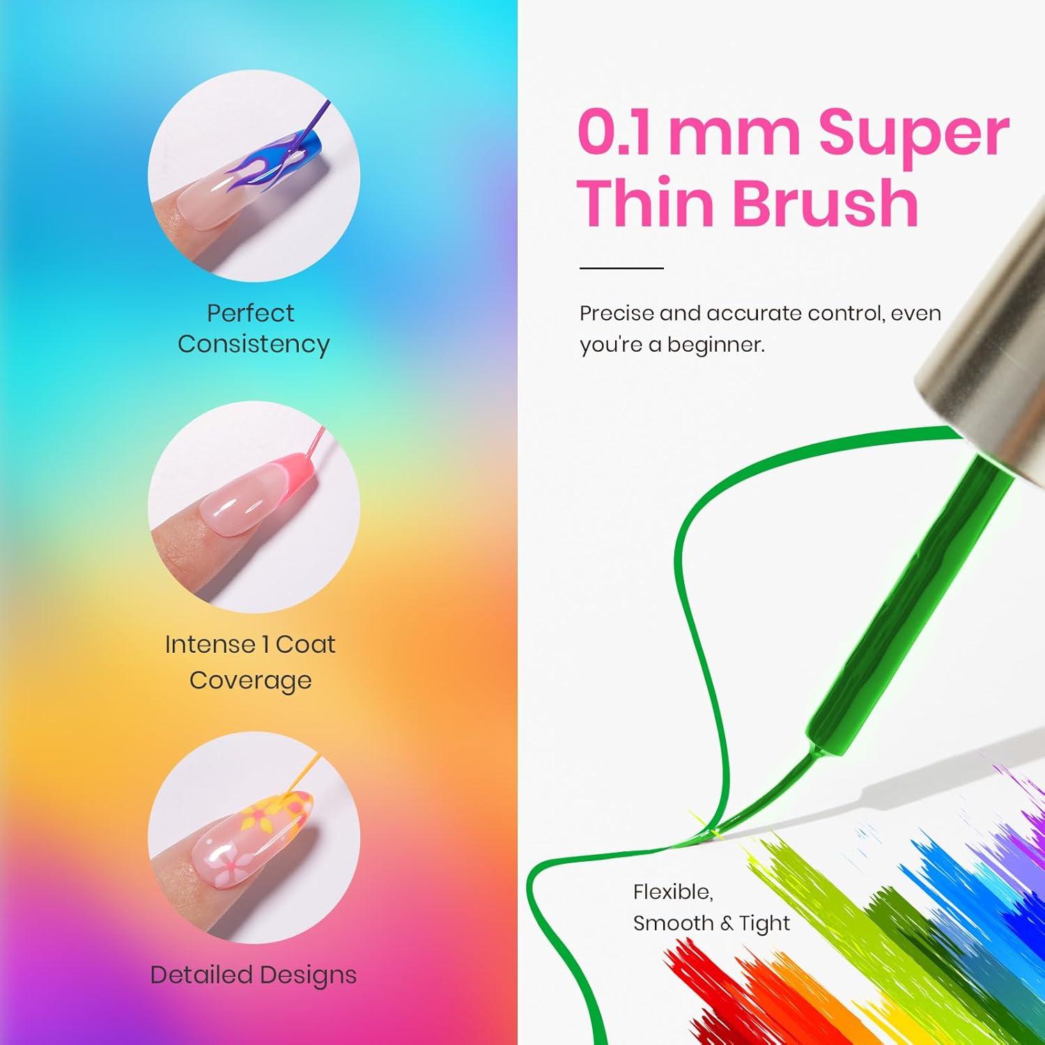 imageBeetles Summer Gel Liner Nail Polish Set  6 Neon Gel Nail Polish Colors Hot Pink Orange Blue Yellow Paint for Nails Built Thin Brush in Bottle Soak off Uv LED Lamp Nails ArtColors Room